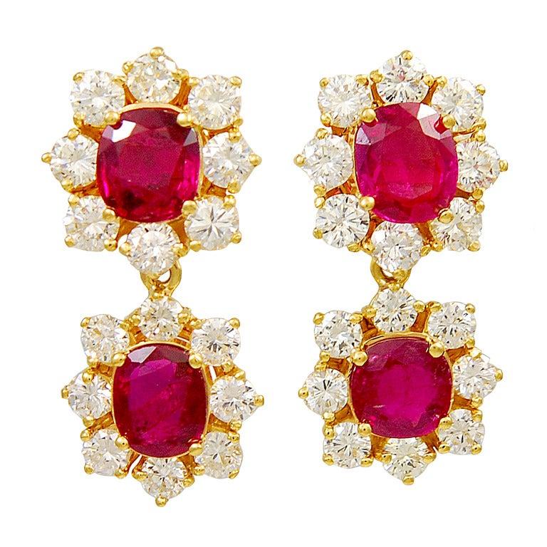Brilliant Cut Diamond and Ruby Day to Night Drop Earrings