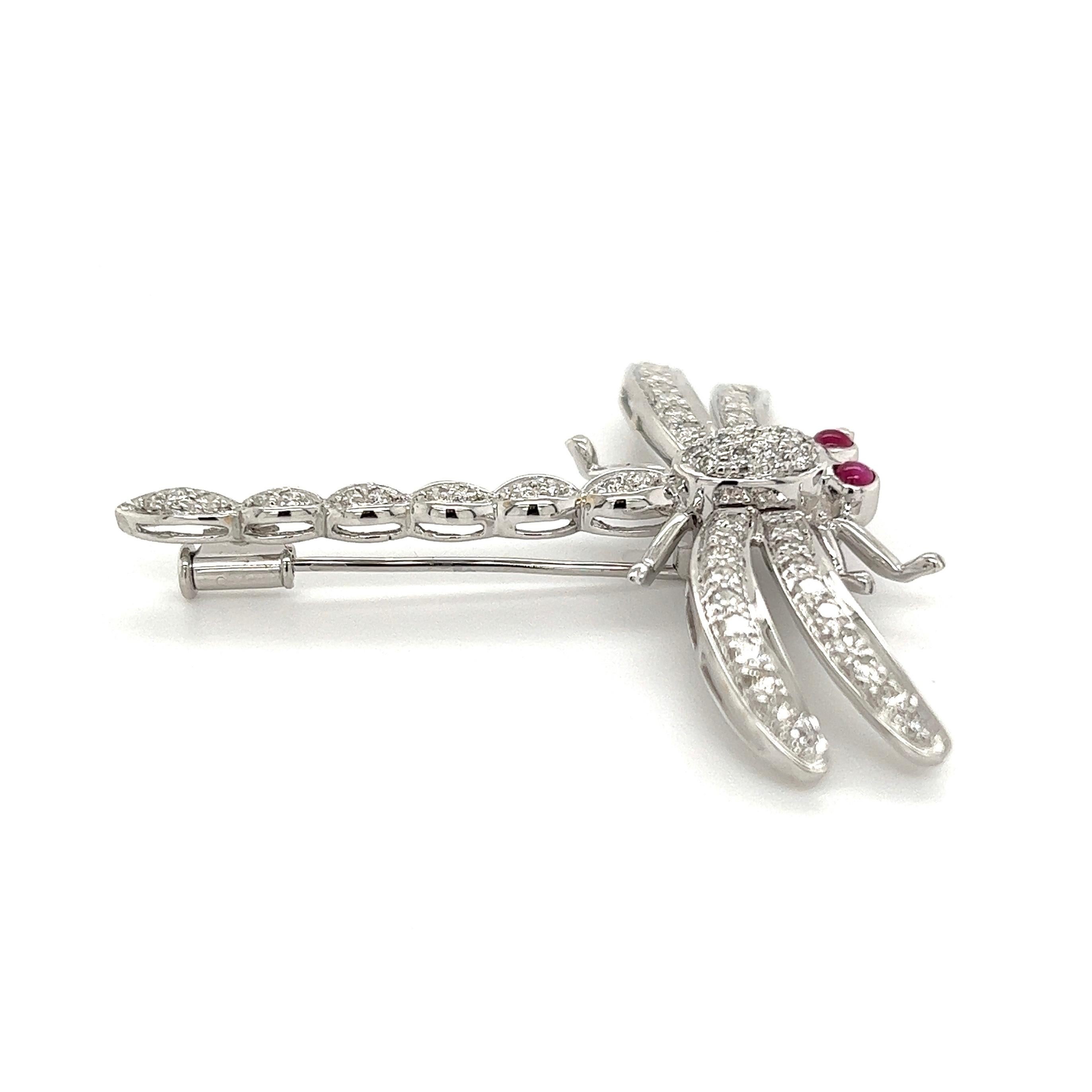 Women's or Men's Diamond and Ruby Dragonfly Gold Brooch Pin Estate Fine Jewelry