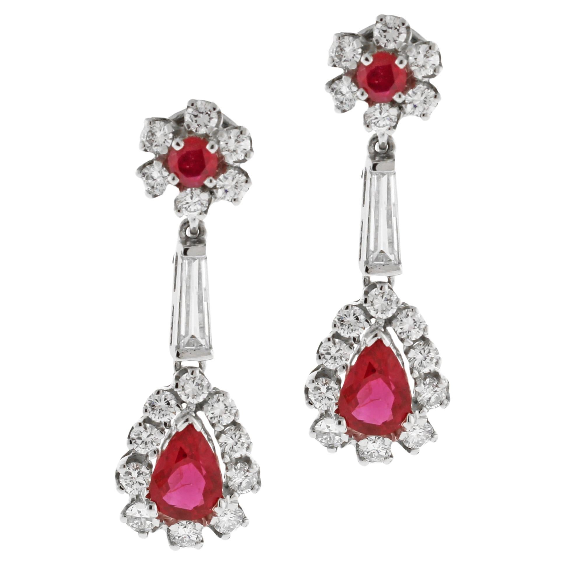Diamond and Ruby Drop Earrings For Sale