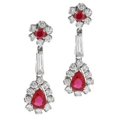 Retro Diamond and Ruby Drop Earrings