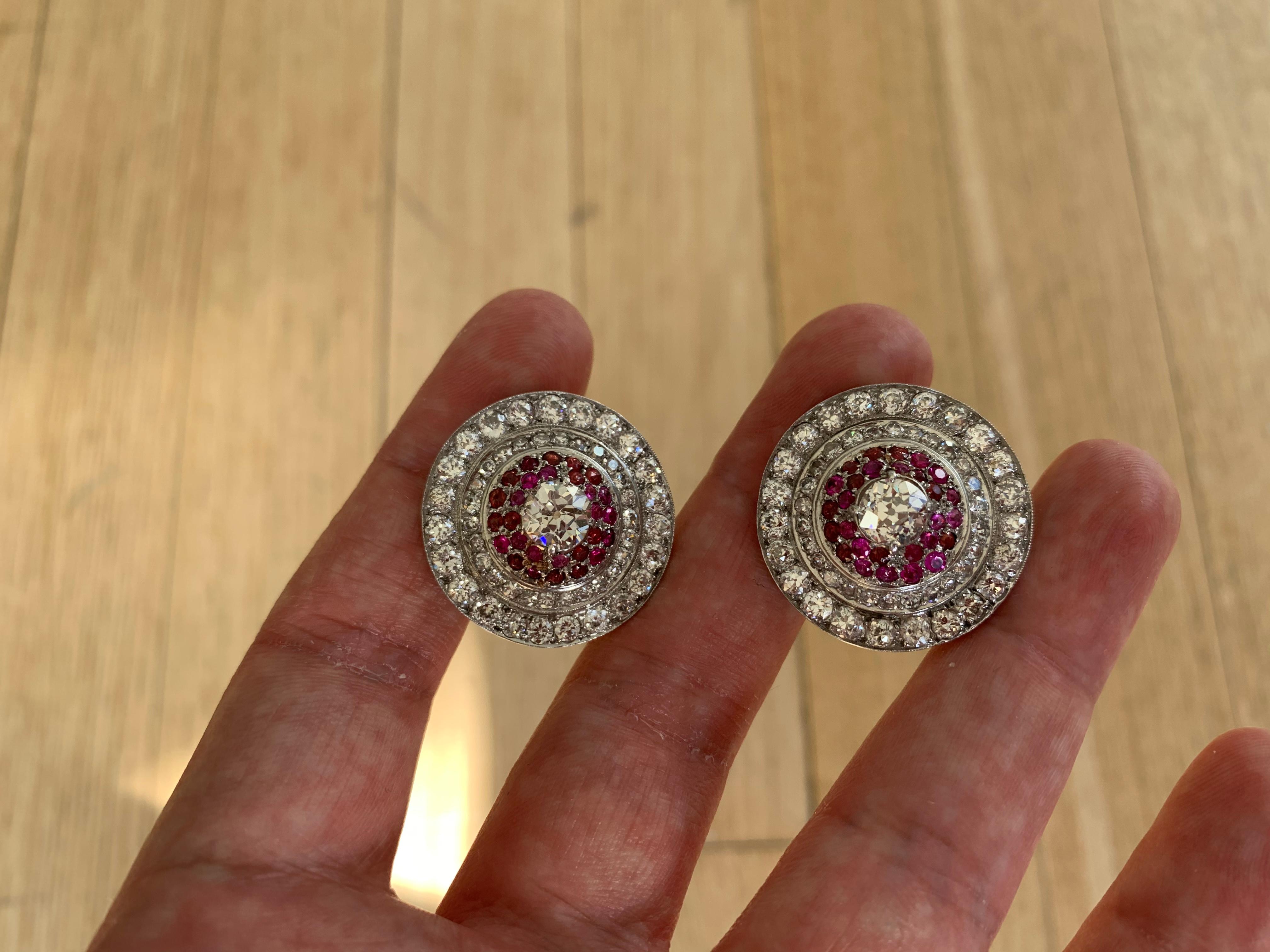 Diamond and Ruby Earclips For Sale 1