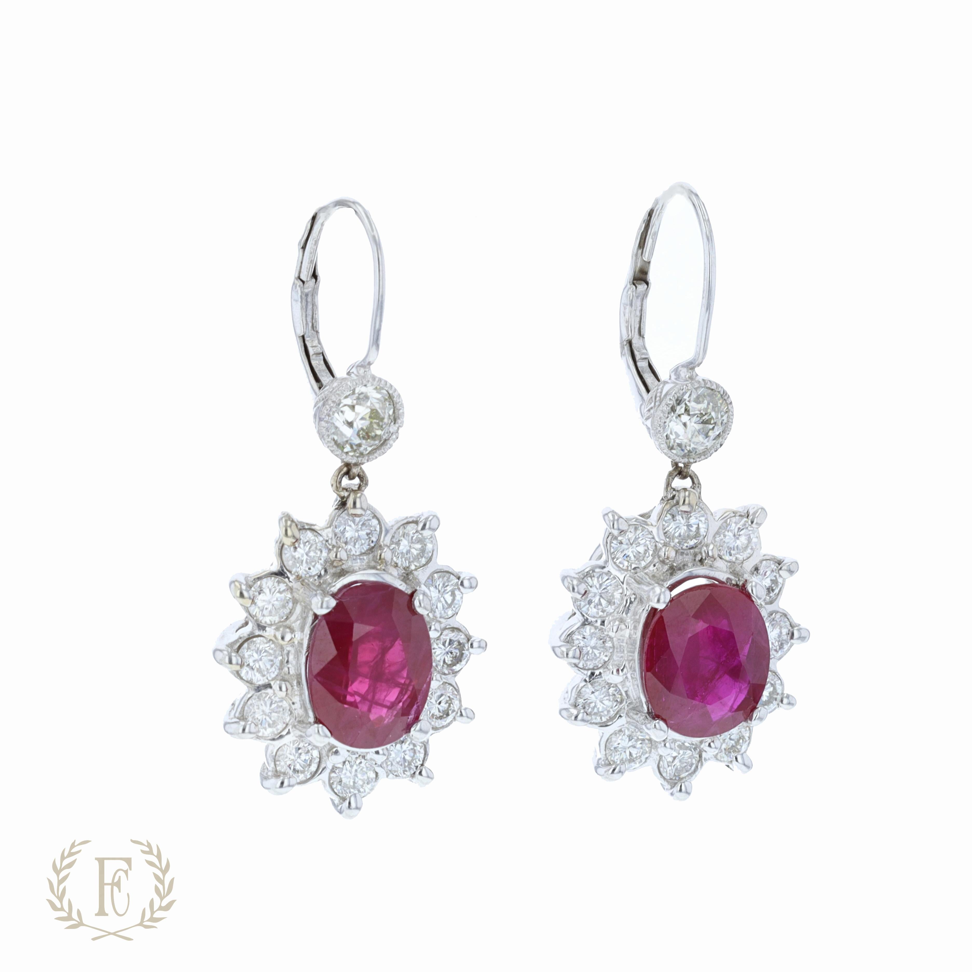 Oval Cut Diamond and Ruby Earring For Sale