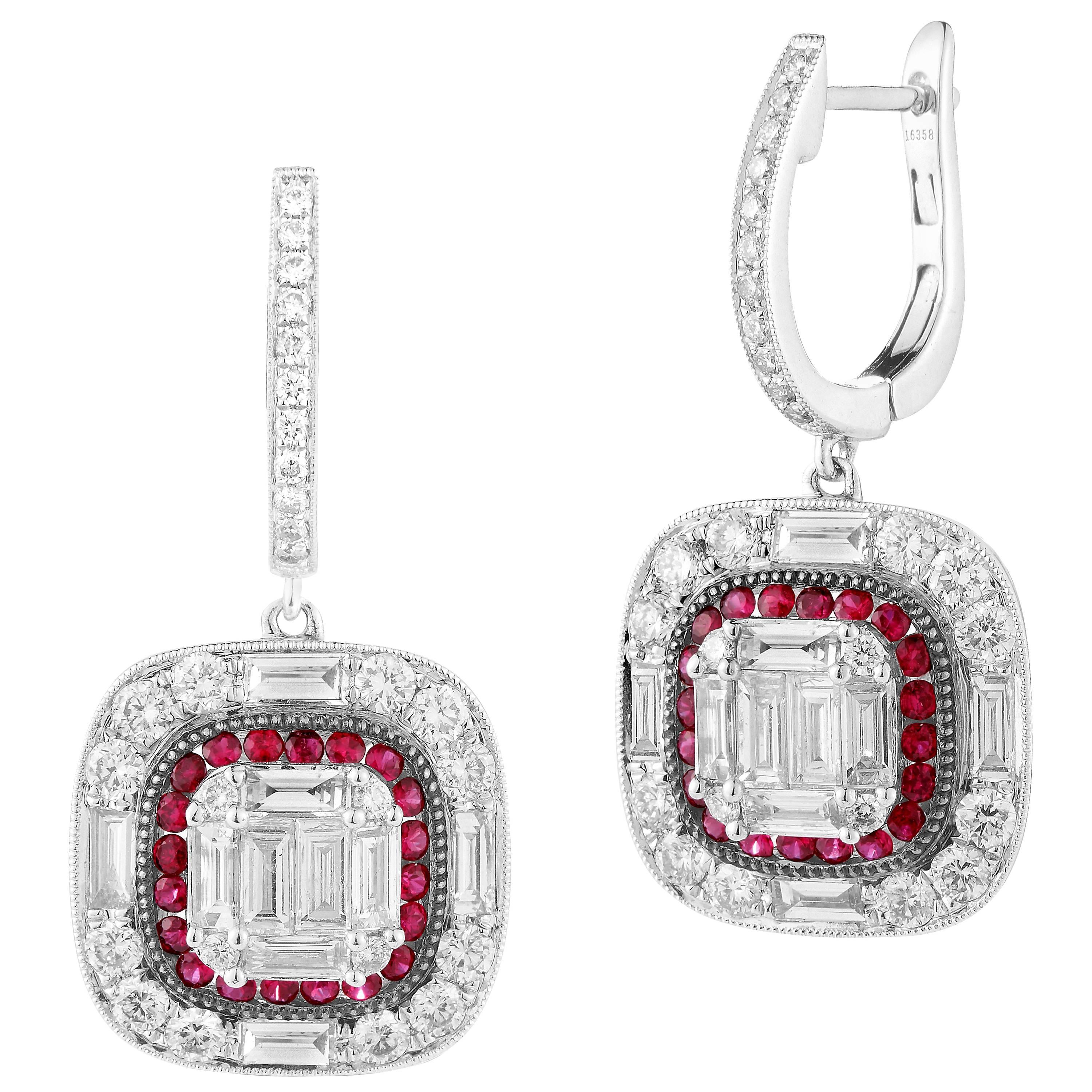 Diamond and Ruby Earring For Sale