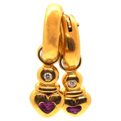 Diamond and Ruby Earrings 18 Karat Yellow Gold