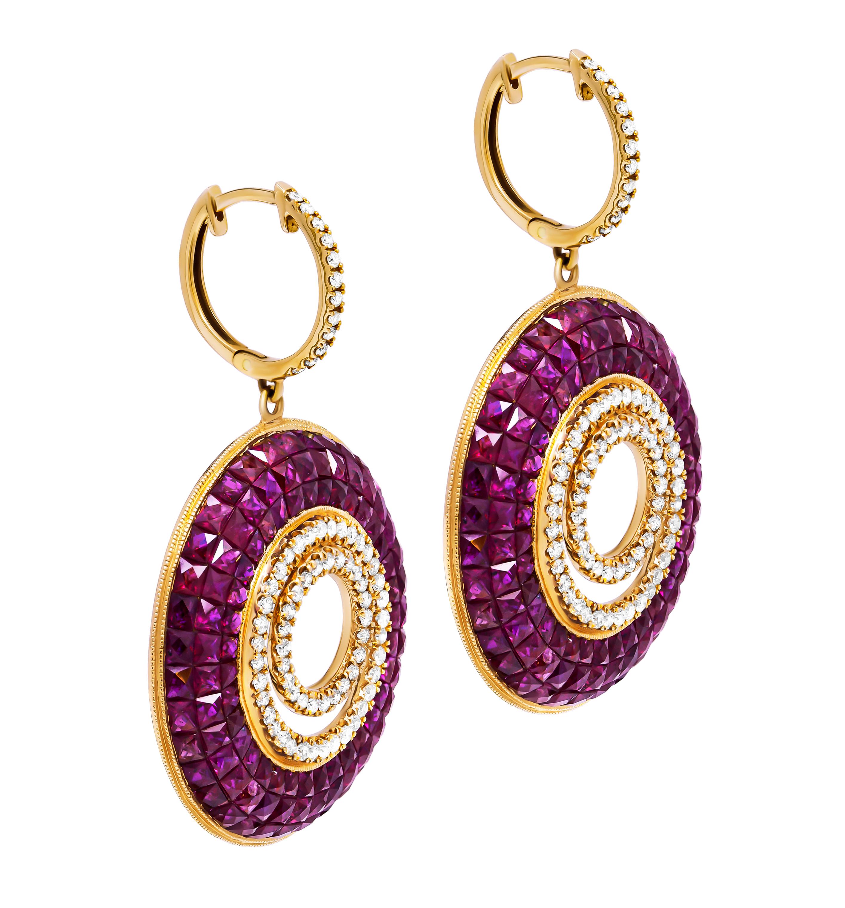 Modern Diamond and Ruby Earrings For Sale