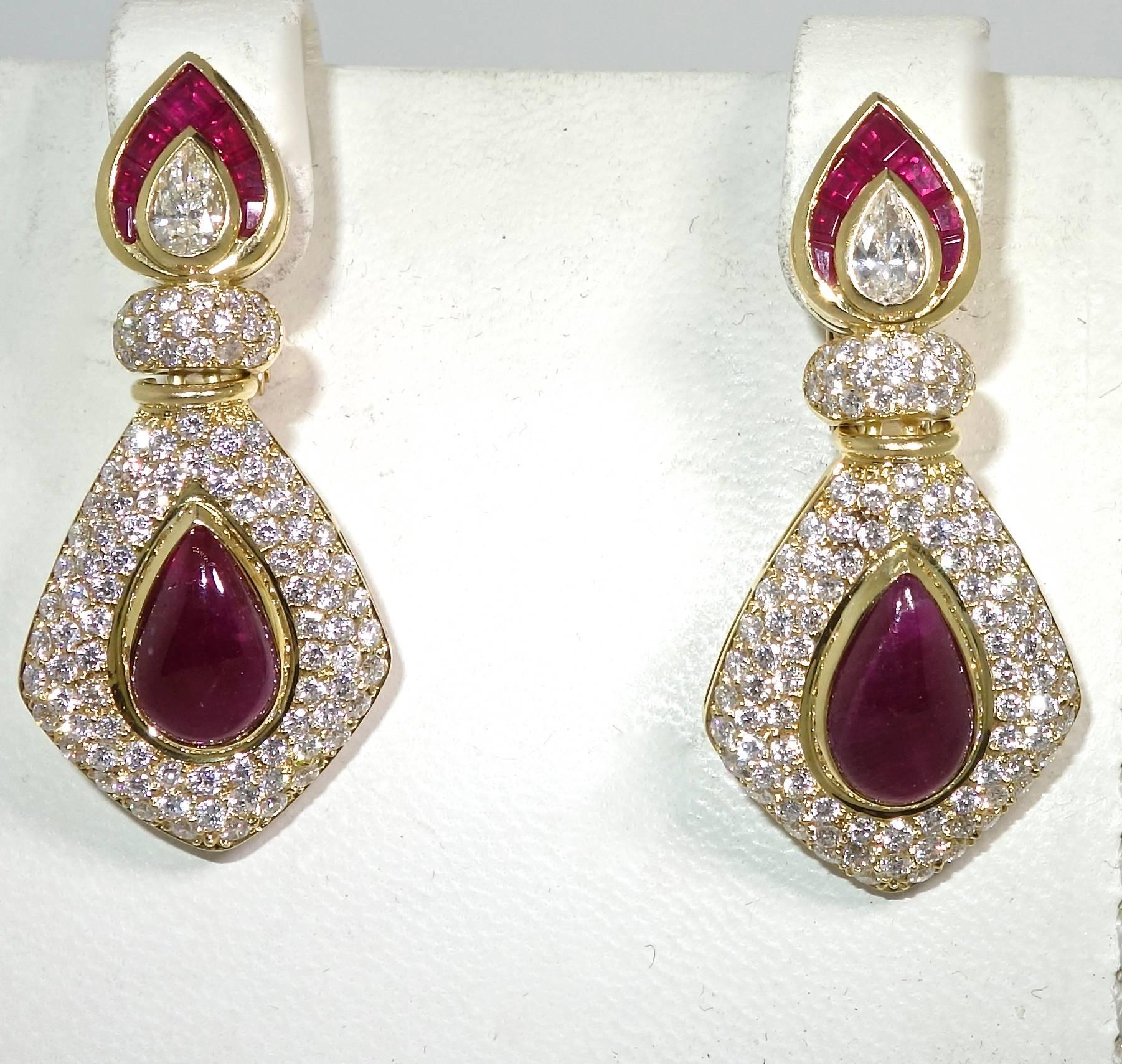 Diamond and Ruby Earrings In Excellent Condition In Aspen, CO