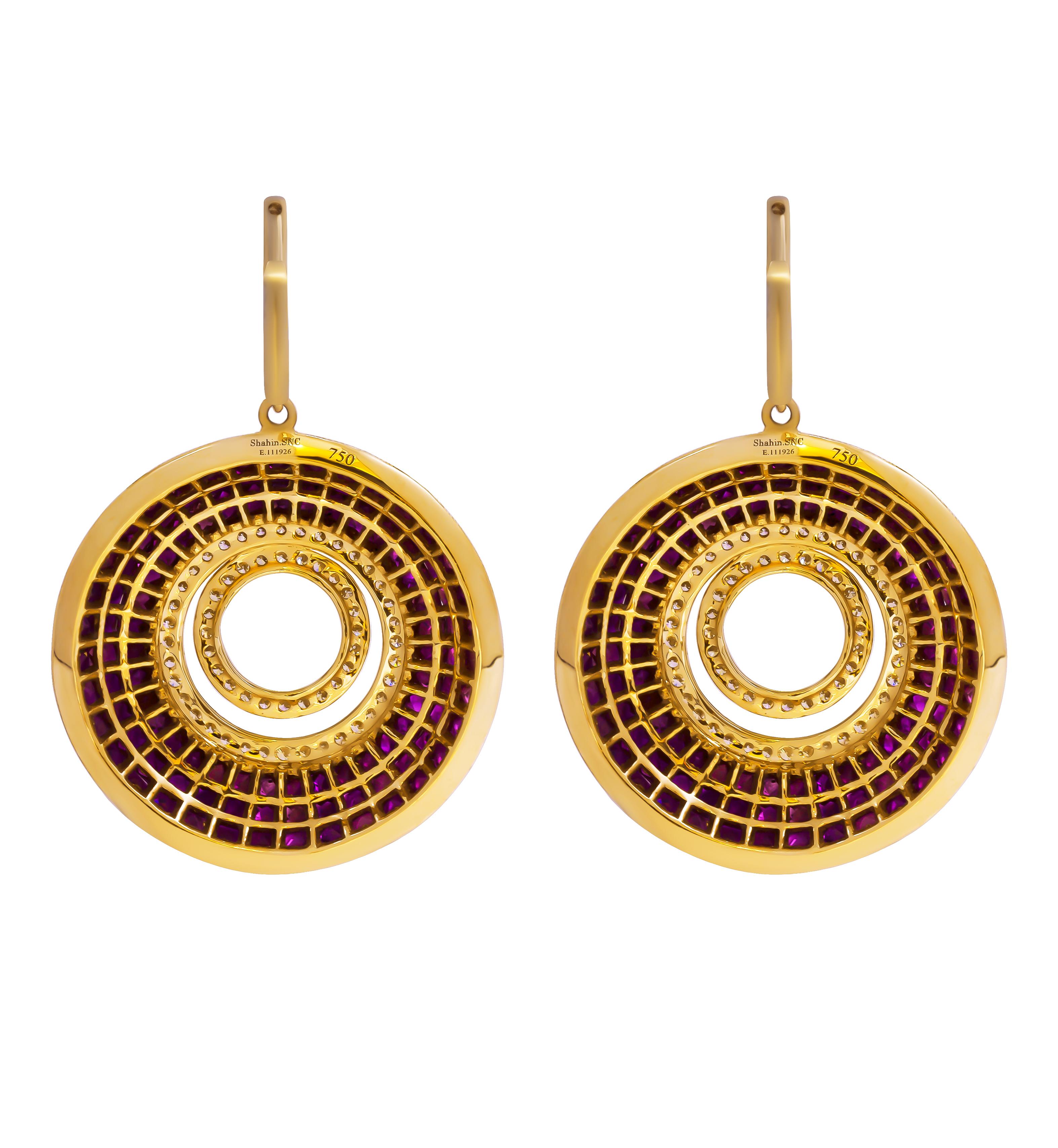 Mixed Cut Diamond and Ruby Earrings For Sale
