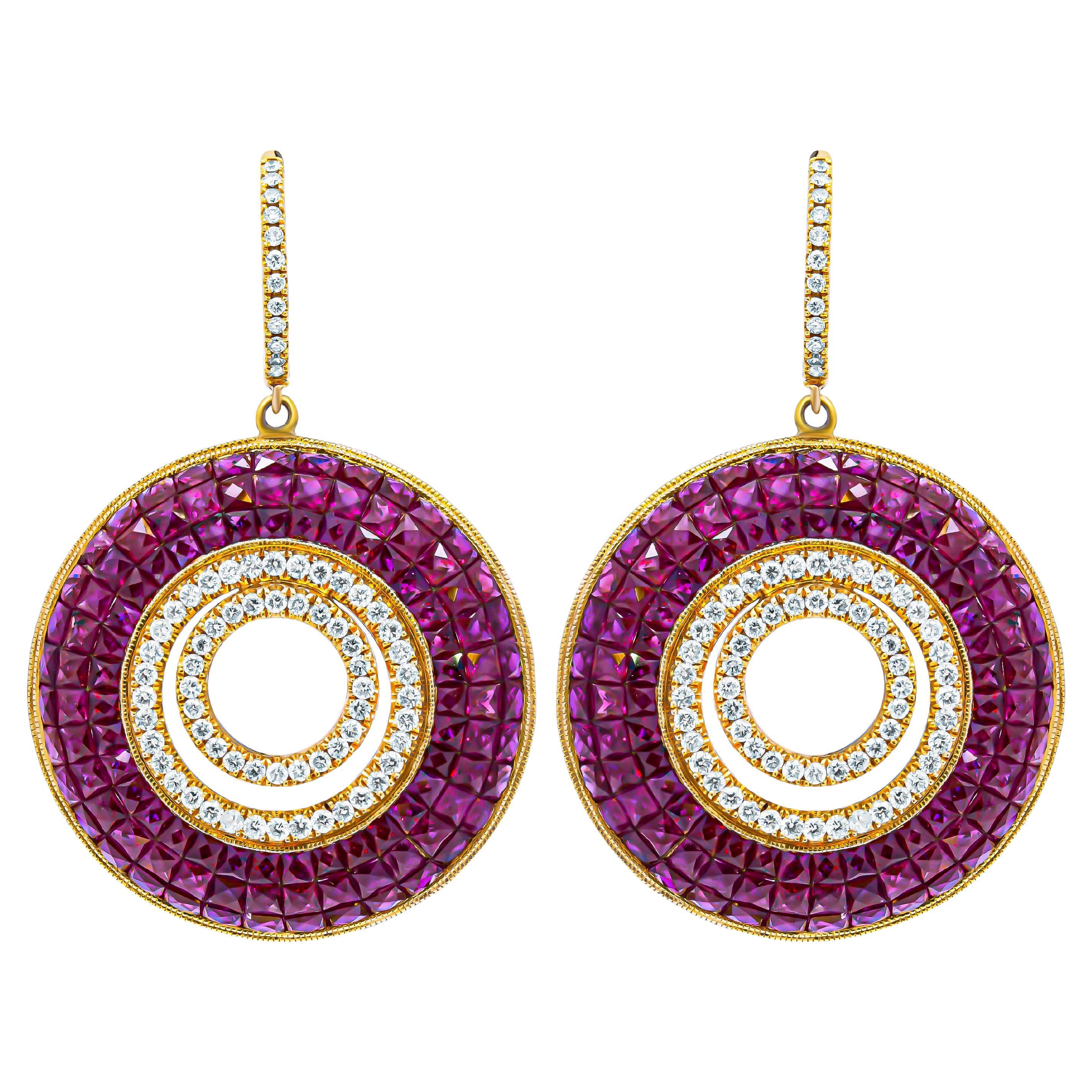 Diamond and Ruby Earrings For Sale