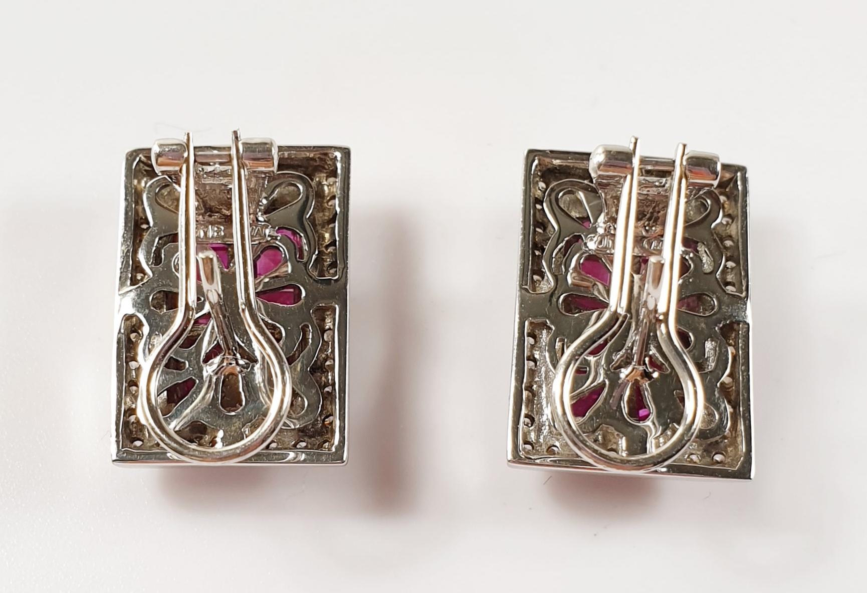 Diamond and Ruby Earrings in 18 Karat White Gold  In New Condition For Sale In Bilbao, ES