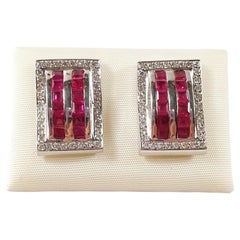 Diamond and Ruby Earrings in 18 Karat White Gold 