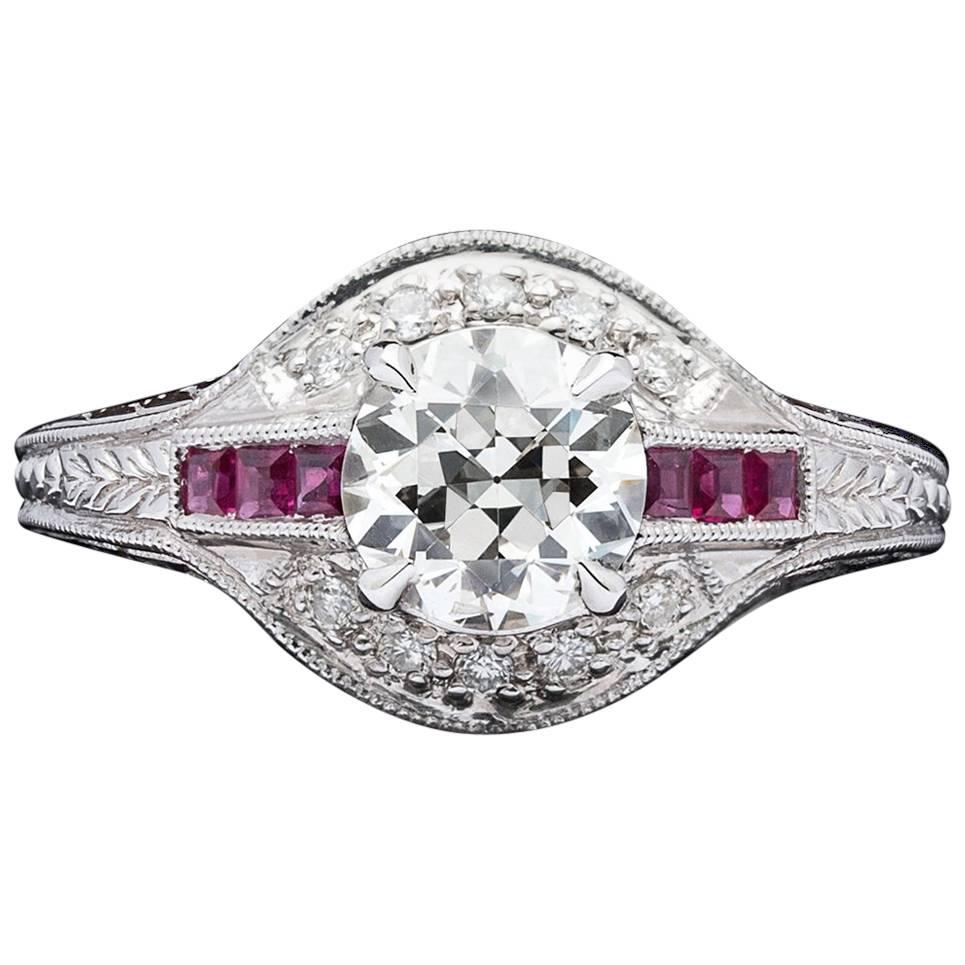 Diamond and Ruby Engagement Ring For Sale
