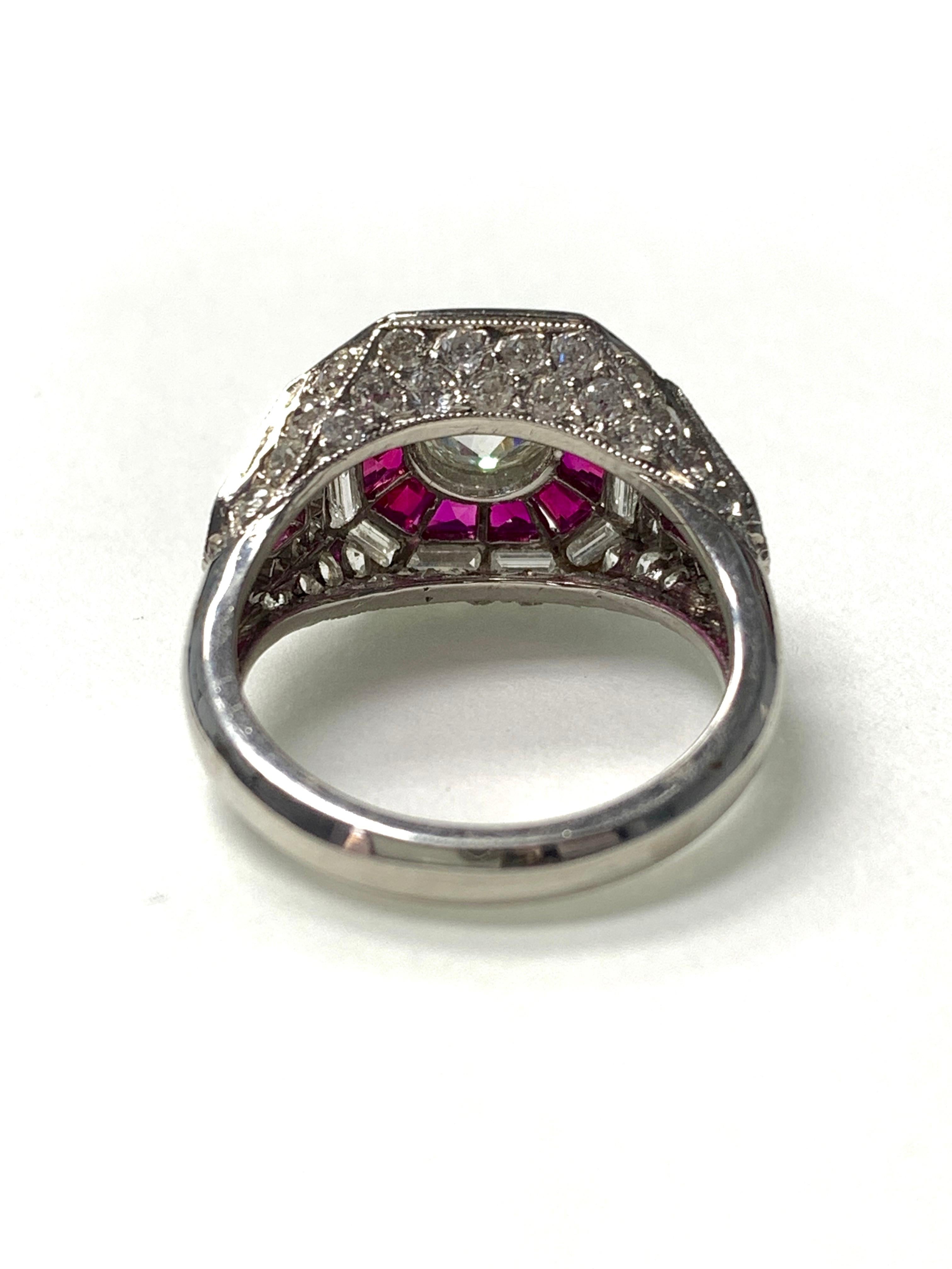 Diamond and Ruby Engagement Ring in Platinum In New Condition For Sale In New York, NY