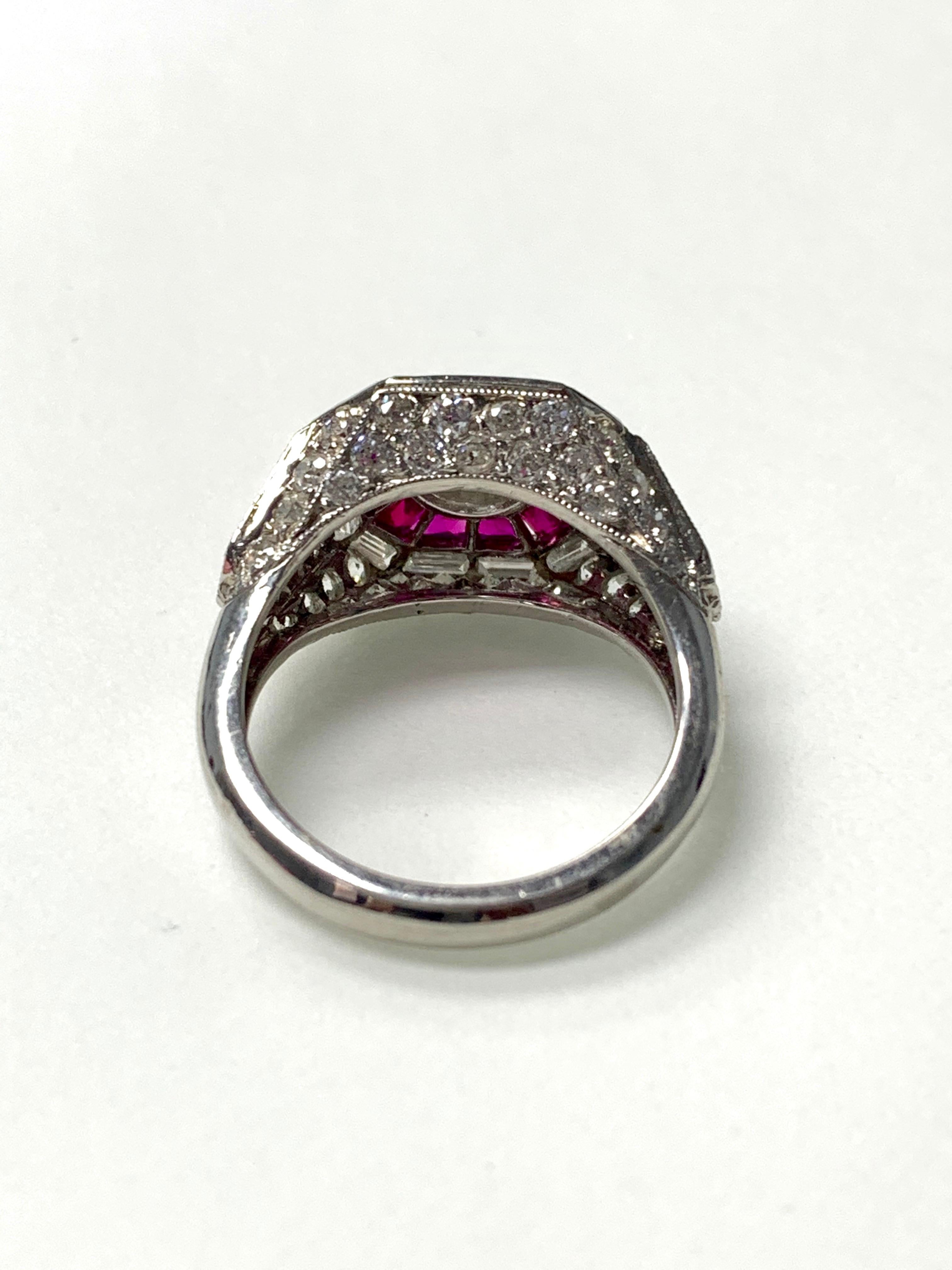 Women's Diamond and Ruby Engagement Ring in Platinum For Sale