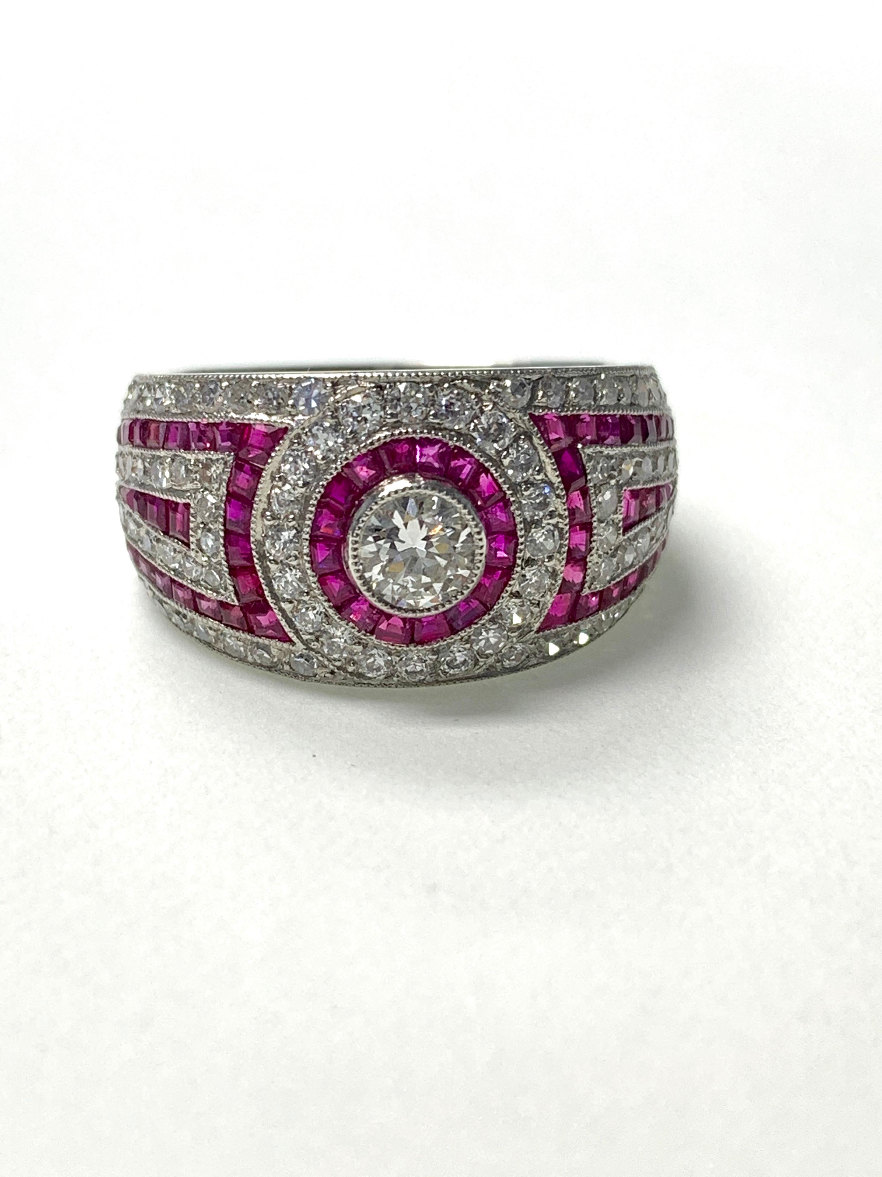 Women's or Men's Diamond and Ruby Engagement Ring in Platinum For Sale