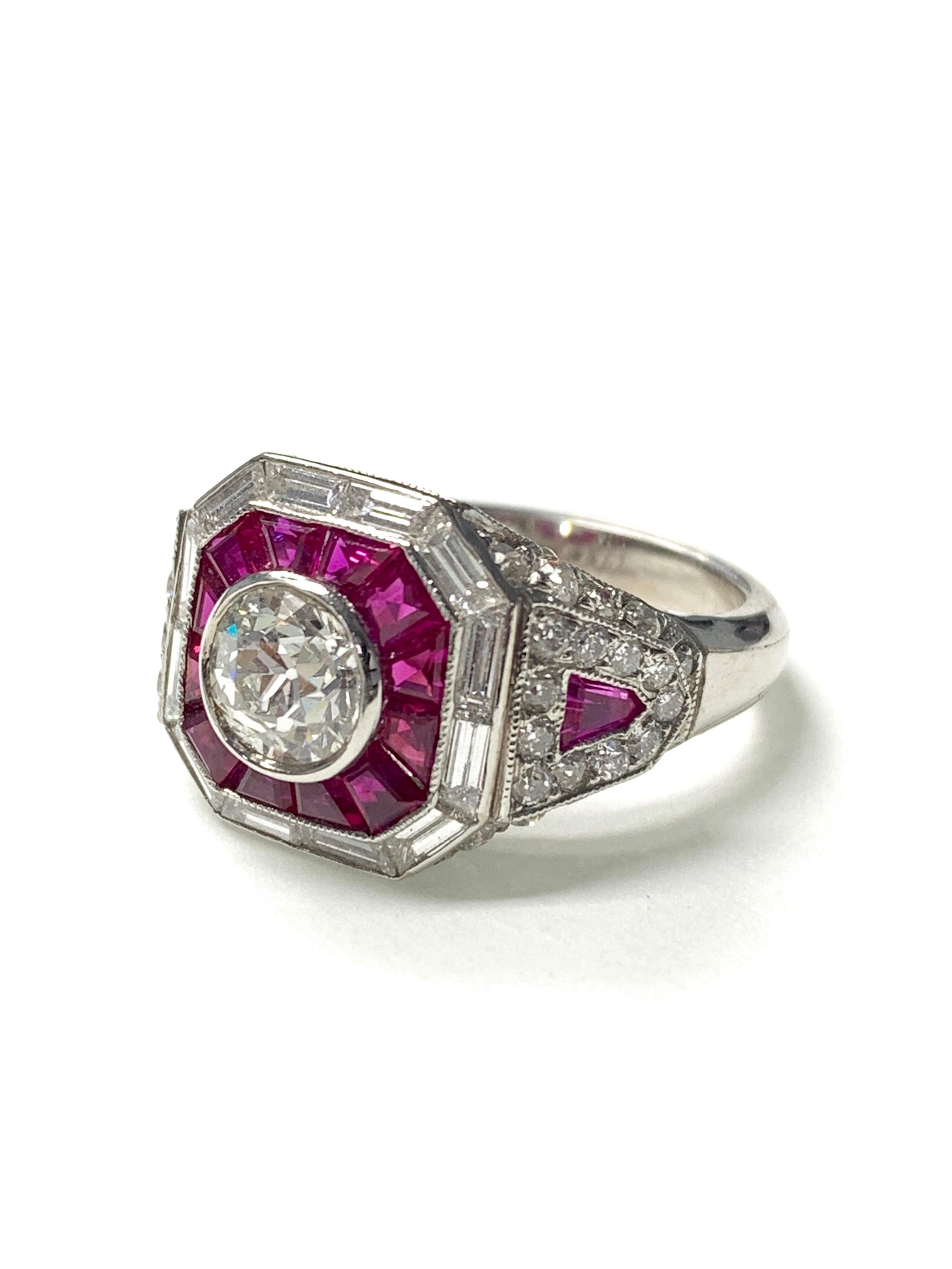 Diamond and Ruby Engagement Ring in Platinum For Sale 2