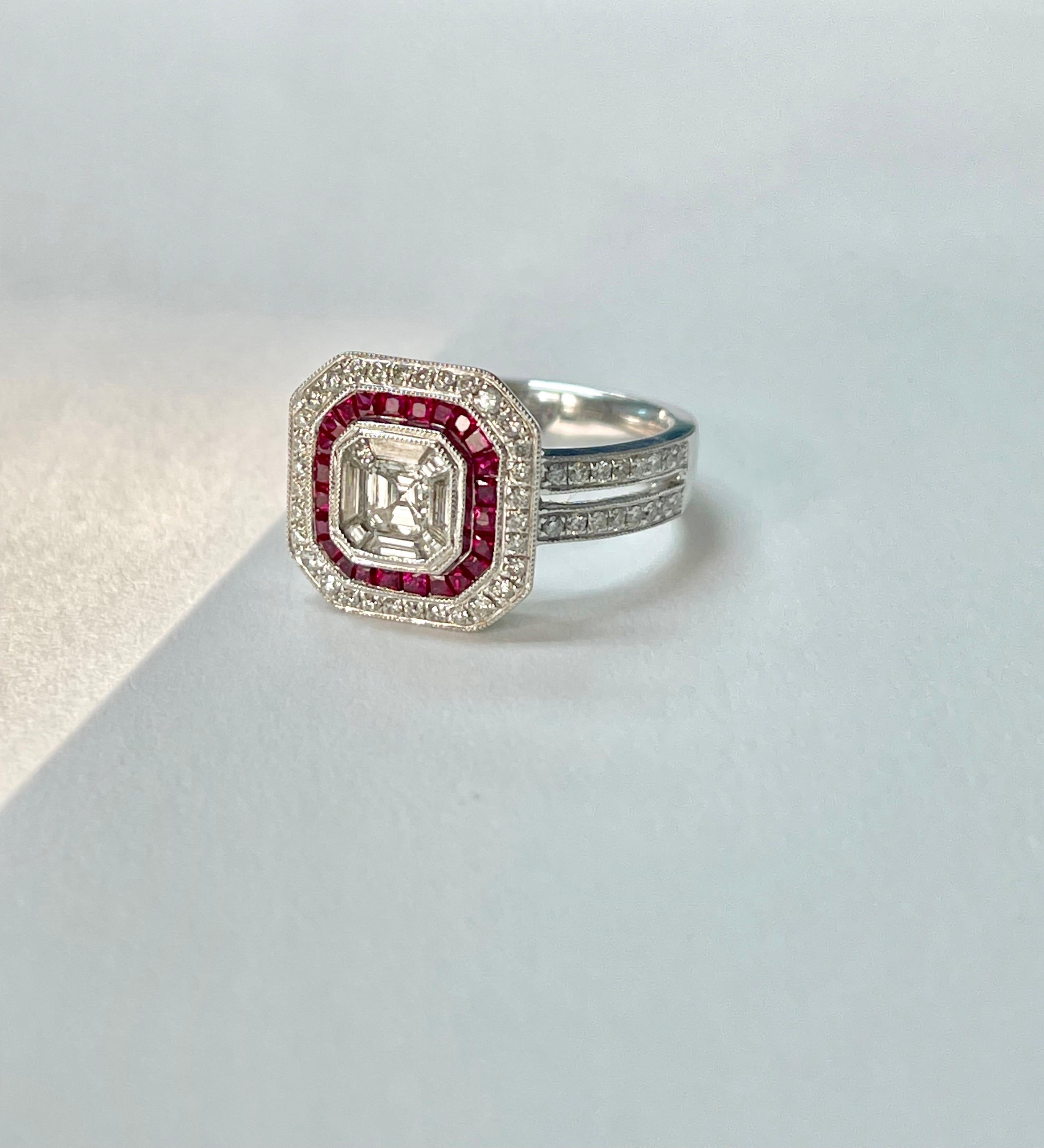 Diamond and Ruby Engagement Ring in White Gold For Sale 4