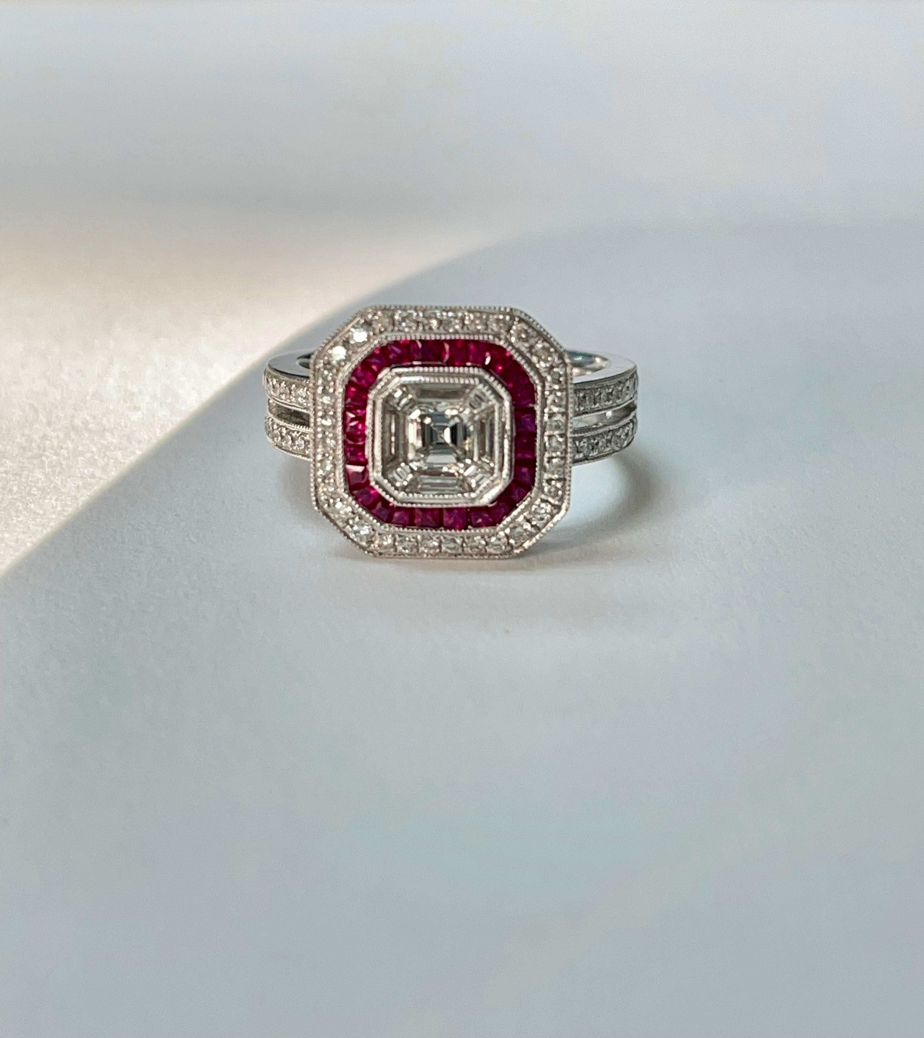Diamond and Ruby Engagement Ring in White Gold For Sale 5