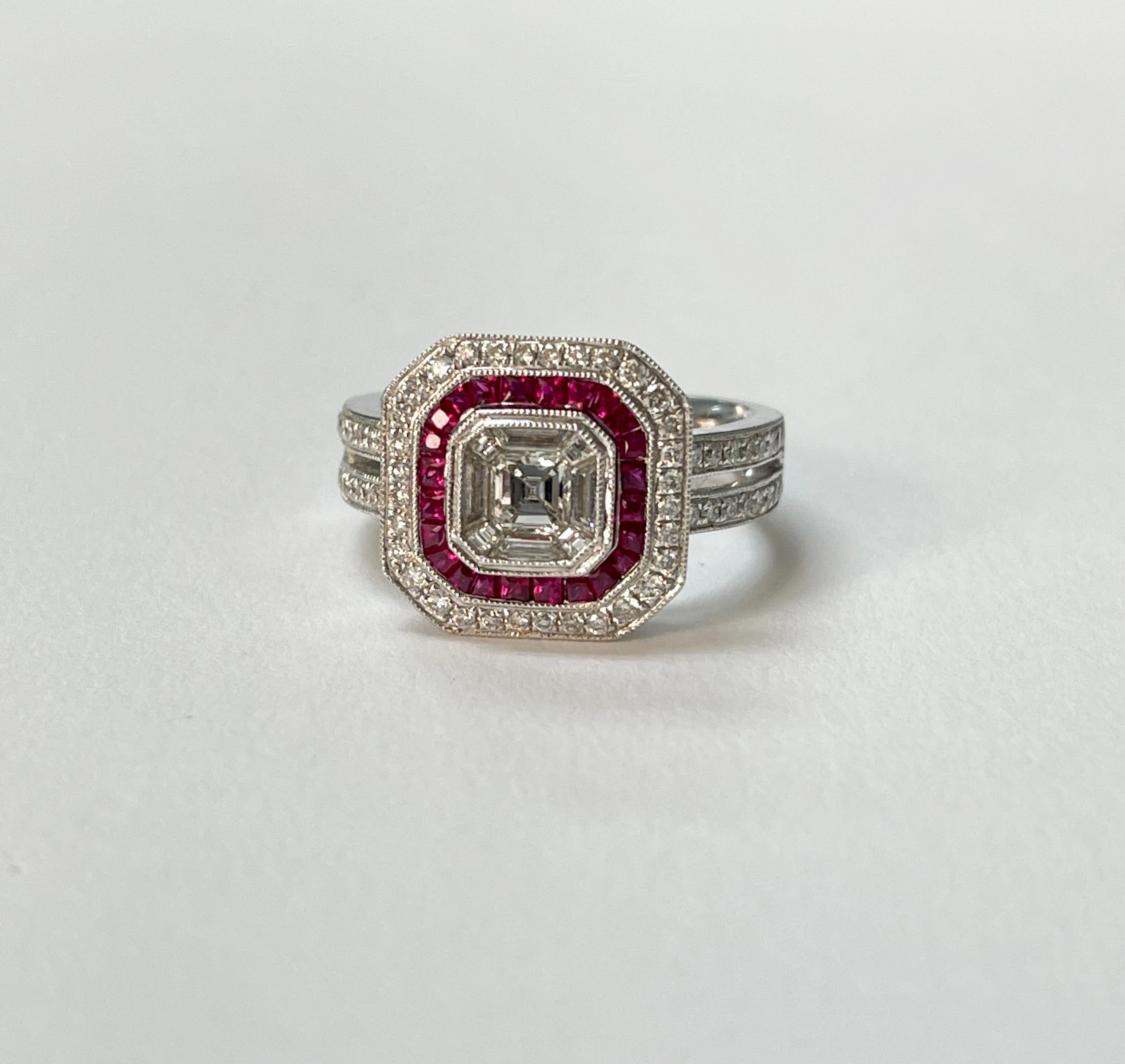 Diamond and Ruby Engagement Ring in White Gold For Sale 6