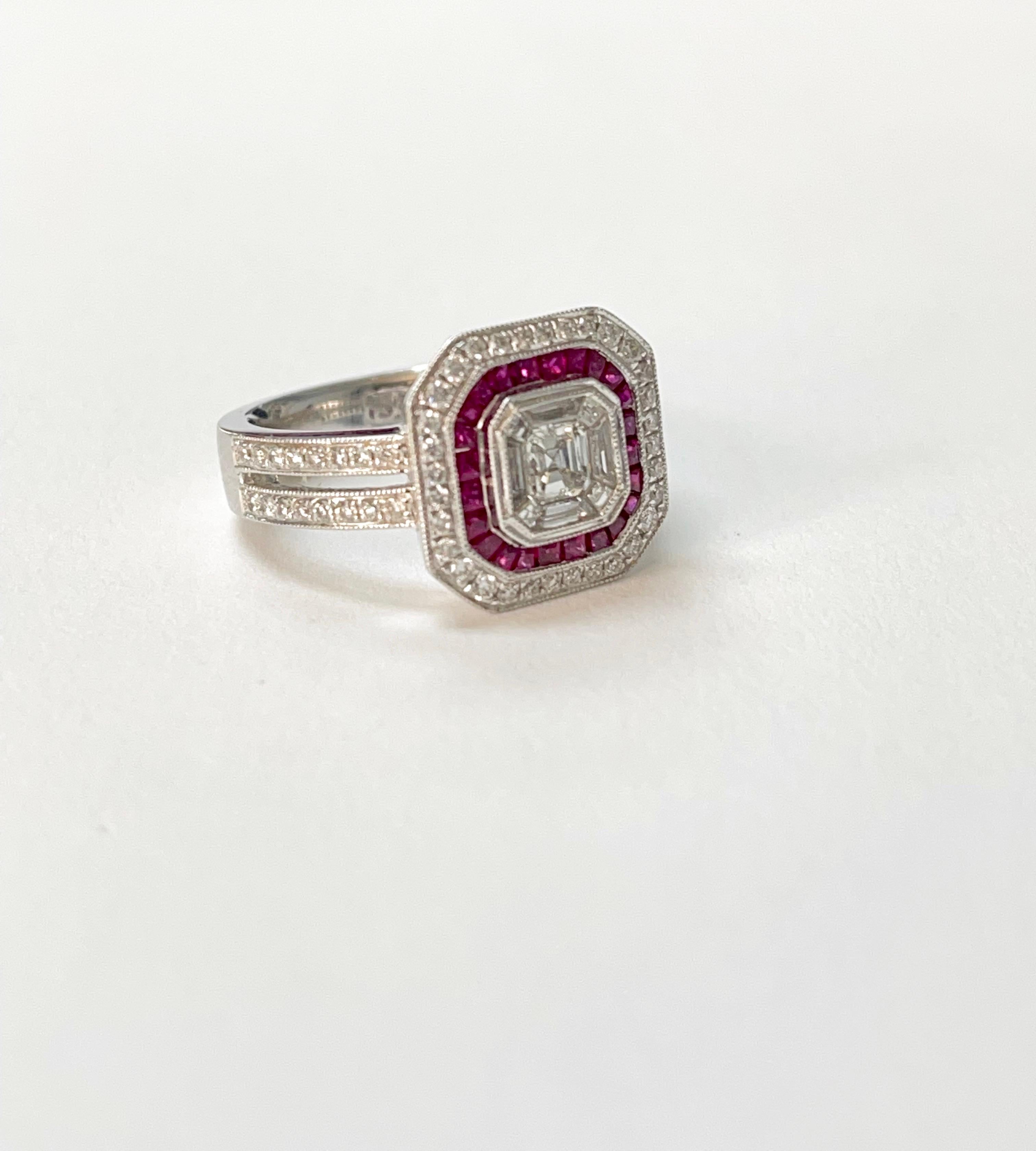 Diamond and Ruby Engagement Ring in White Gold For Sale 7