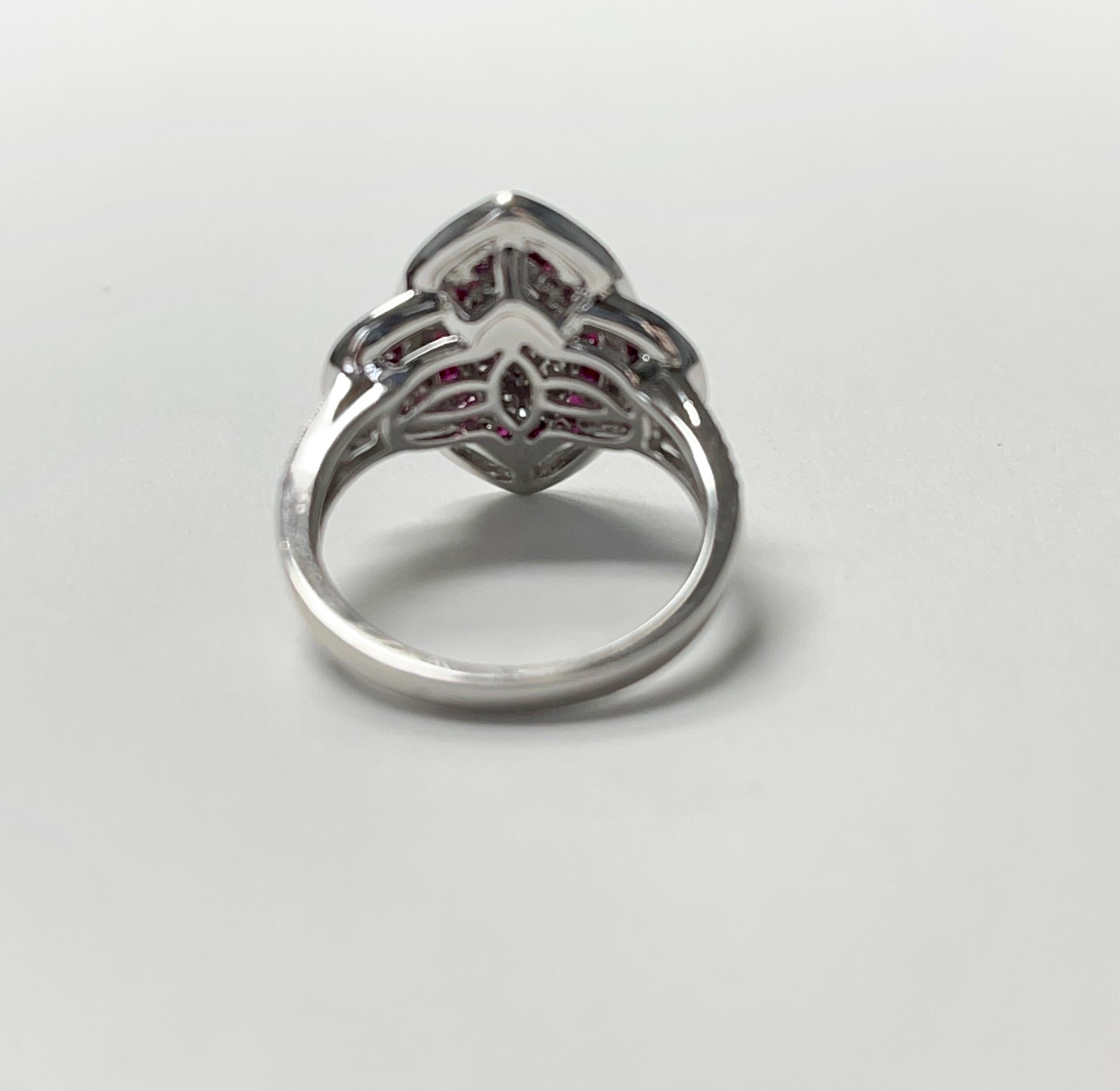 Contemporary Diamond and Ruby Engagement Ring in White Gold For Sale