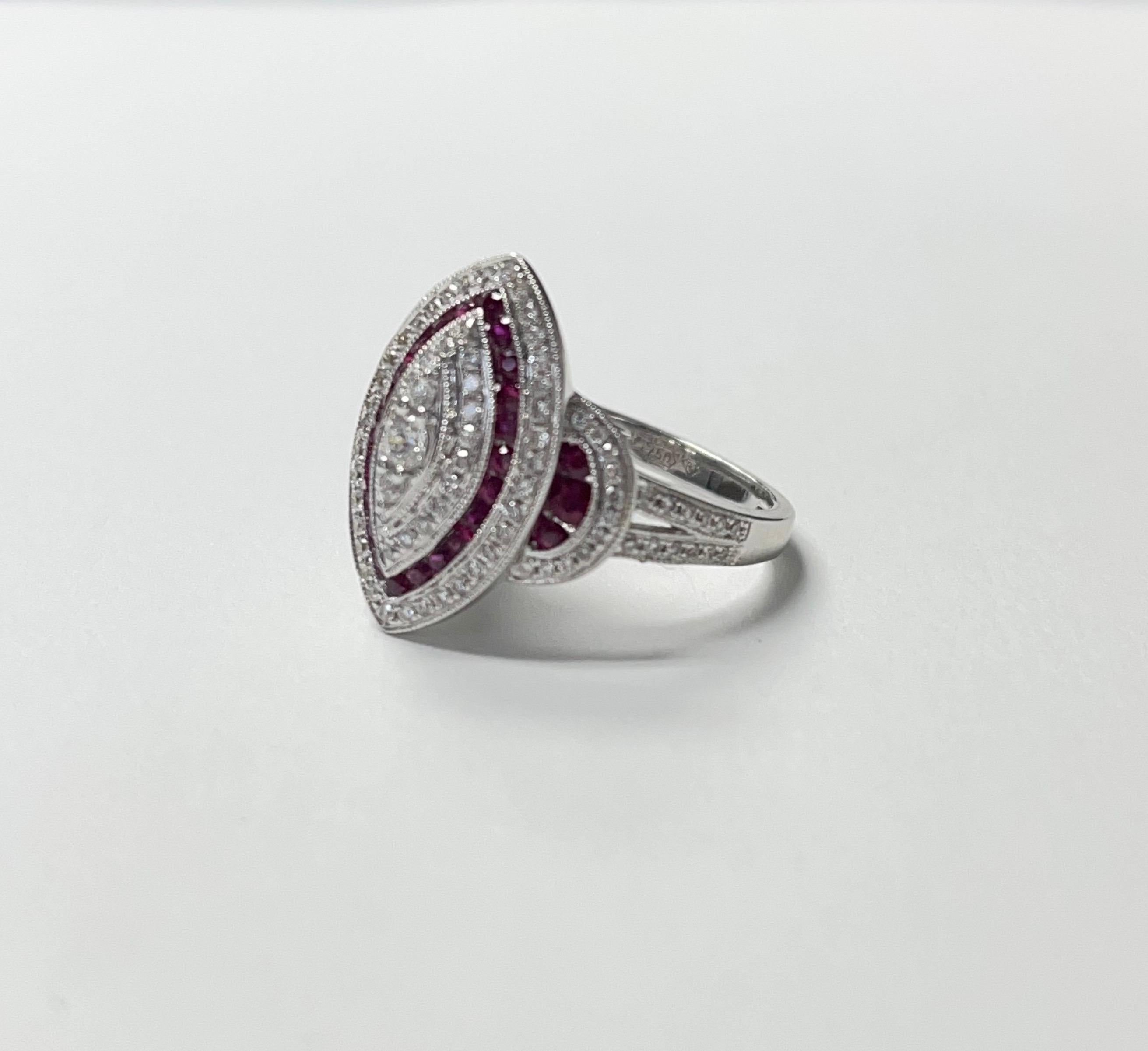 Women's or Men's Diamond and Ruby Engagement Ring in White Gold For Sale