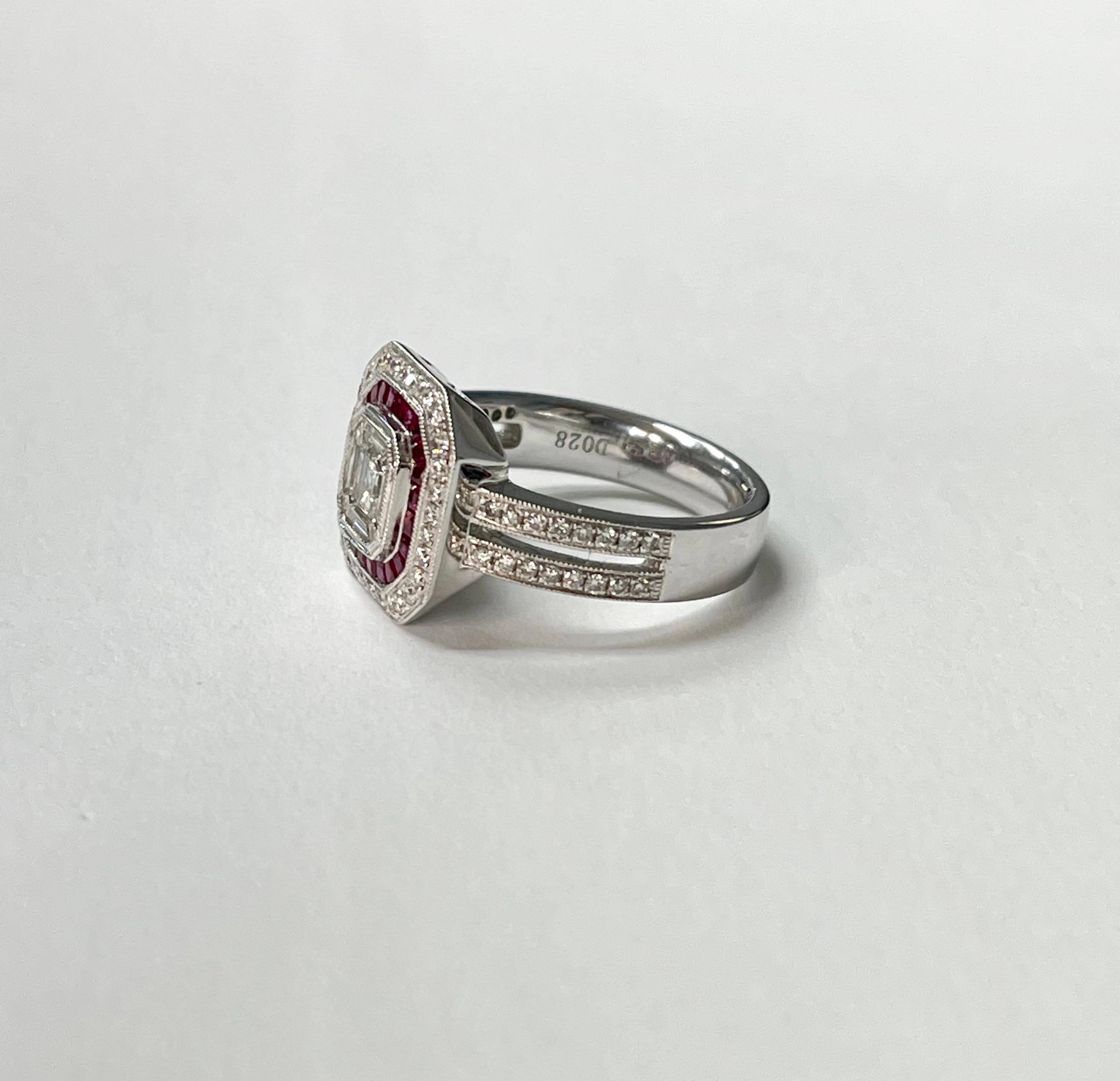 Diamond and Ruby Engagement Ring in White Gold For Sale 1