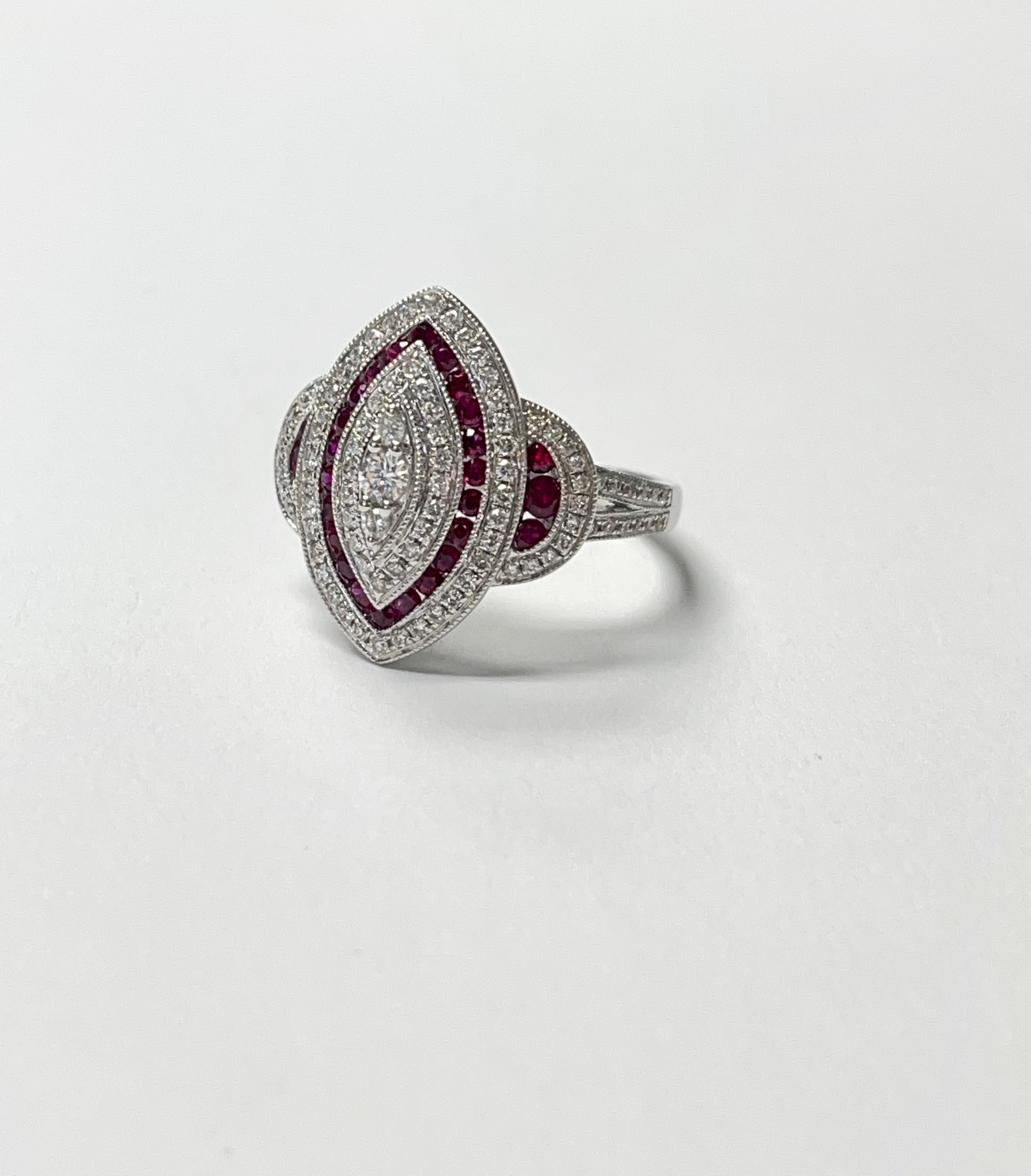 Diamond and Ruby Engagement Ring in White Gold For Sale 1