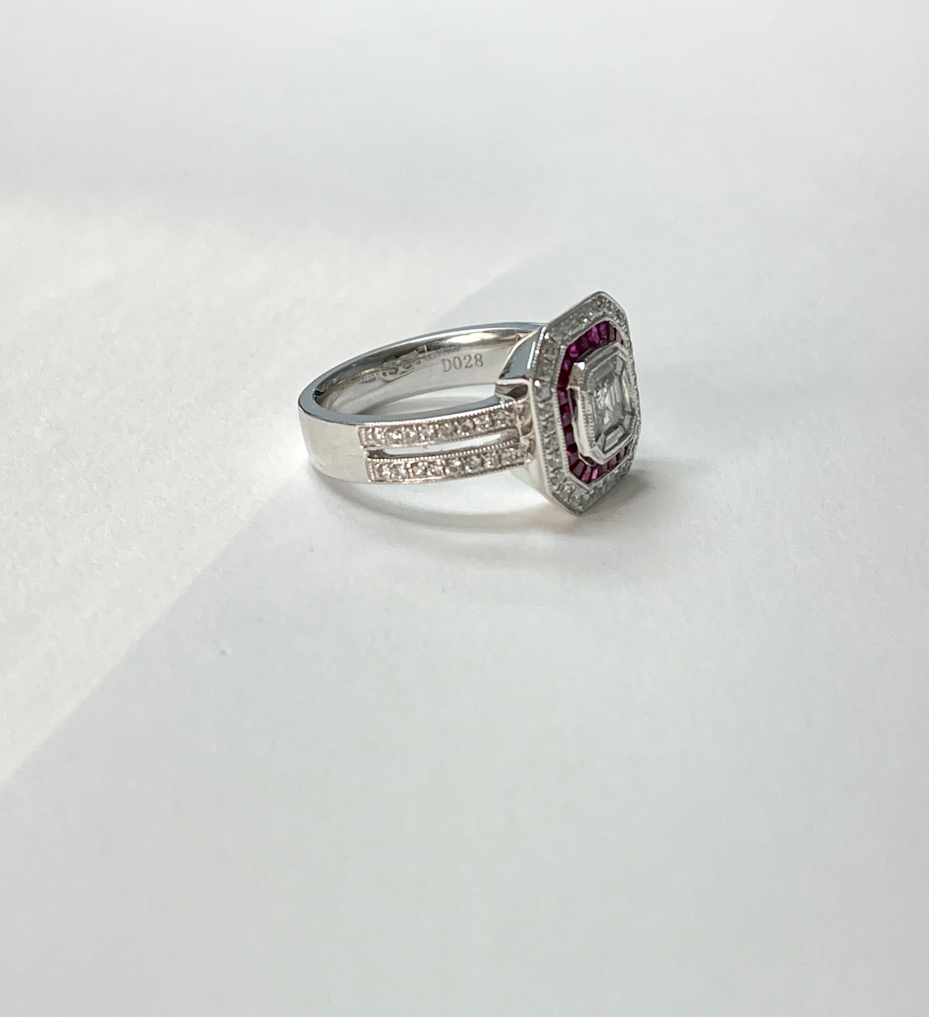 Diamond and Ruby Engagement Ring in White Gold For Sale 2