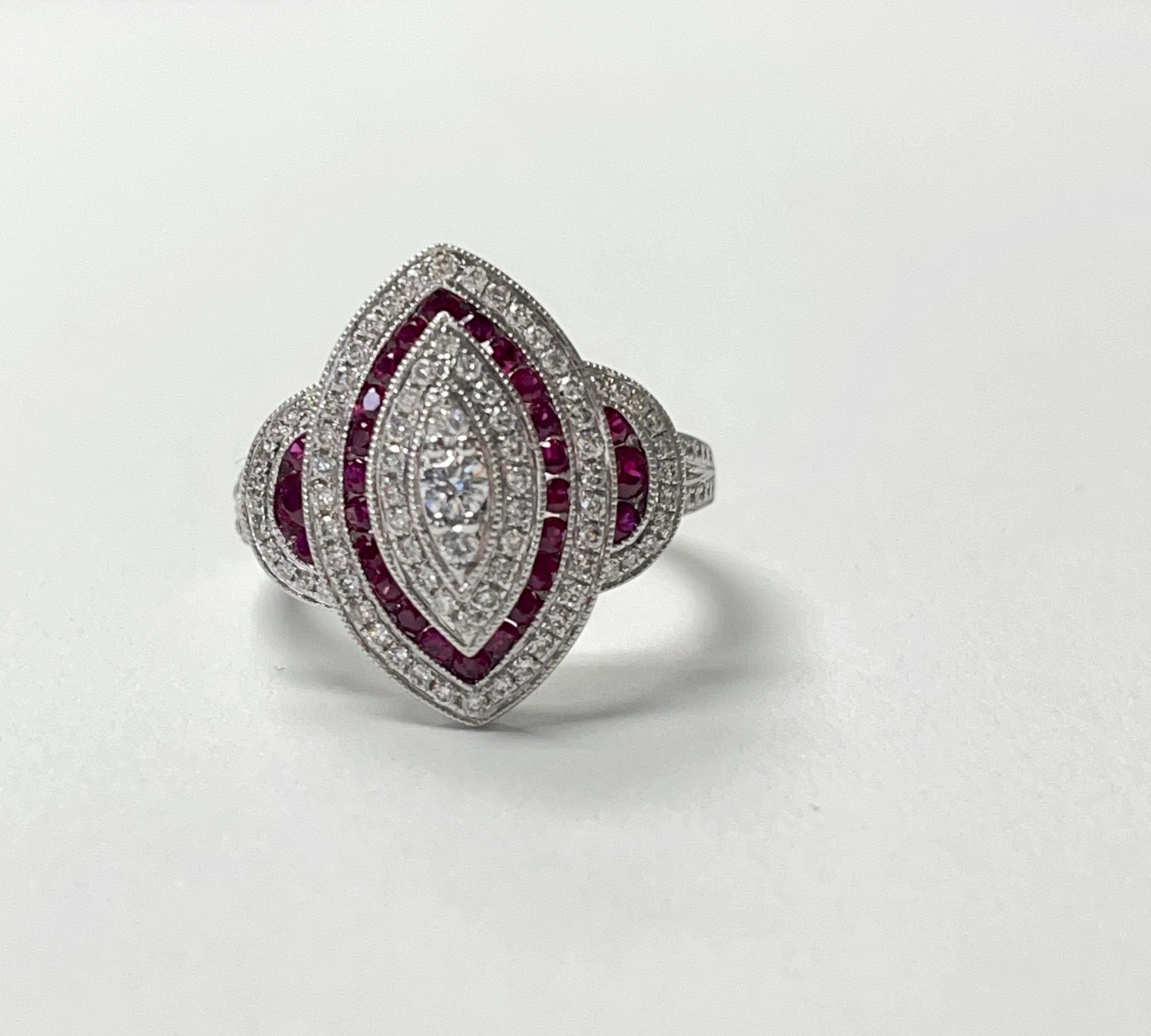 Diamond and Ruby Engagement Ring in White Gold For Sale 2