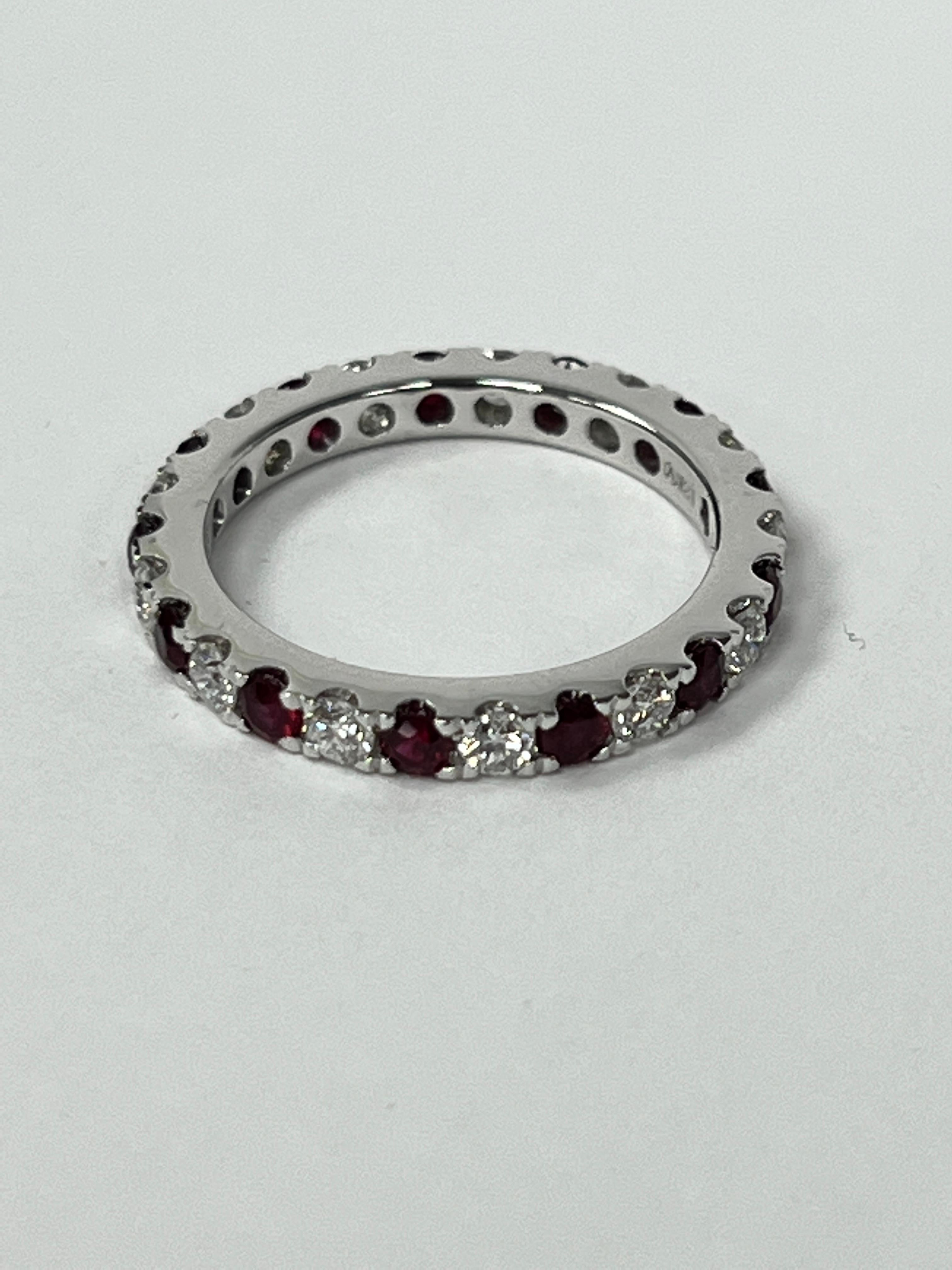 Modern Diamond and Ruby Eternity Band For Sale