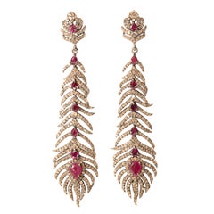 Diamond and Ruby Feather Earrings