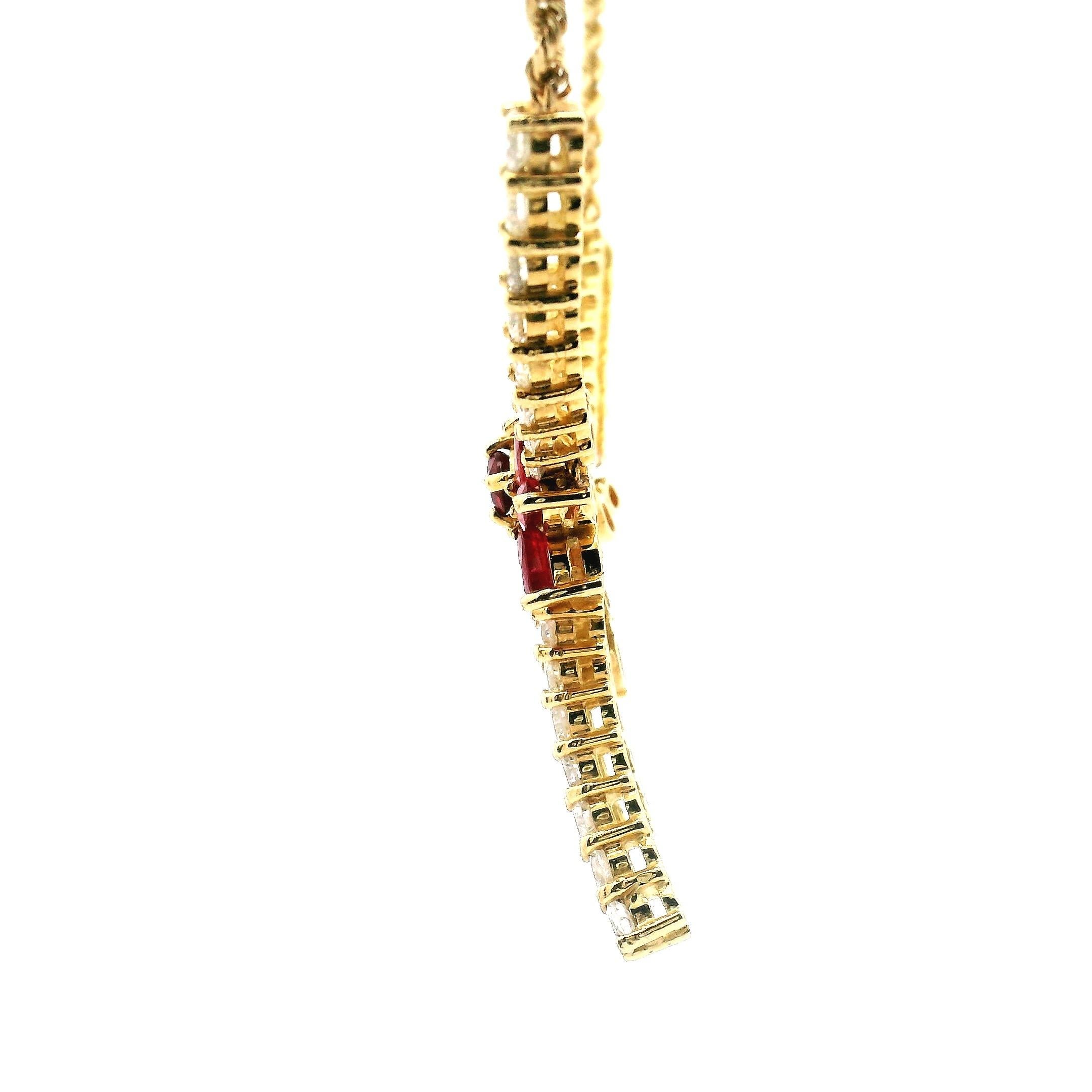 Diamond And Ruby Floral Drop Necklace For Sale 1