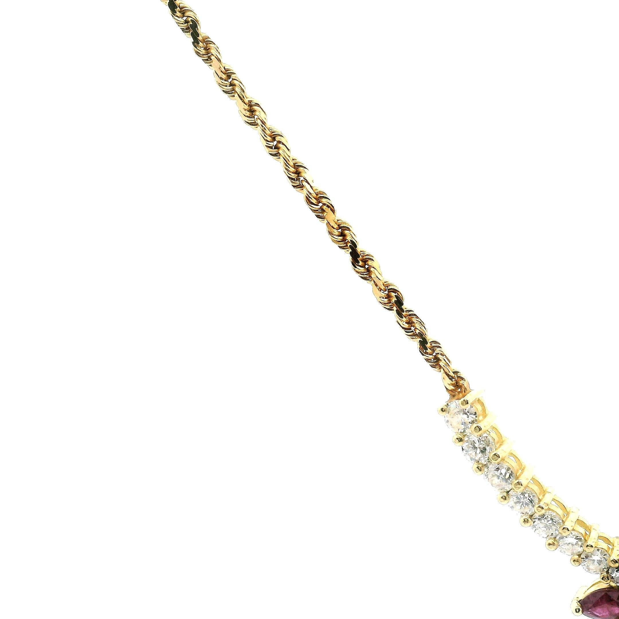 Diamond And Ruby Floral Drop Necklace For Sale 3