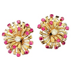 Diamond and Ruby Floral earrings mounted on 18k Gold