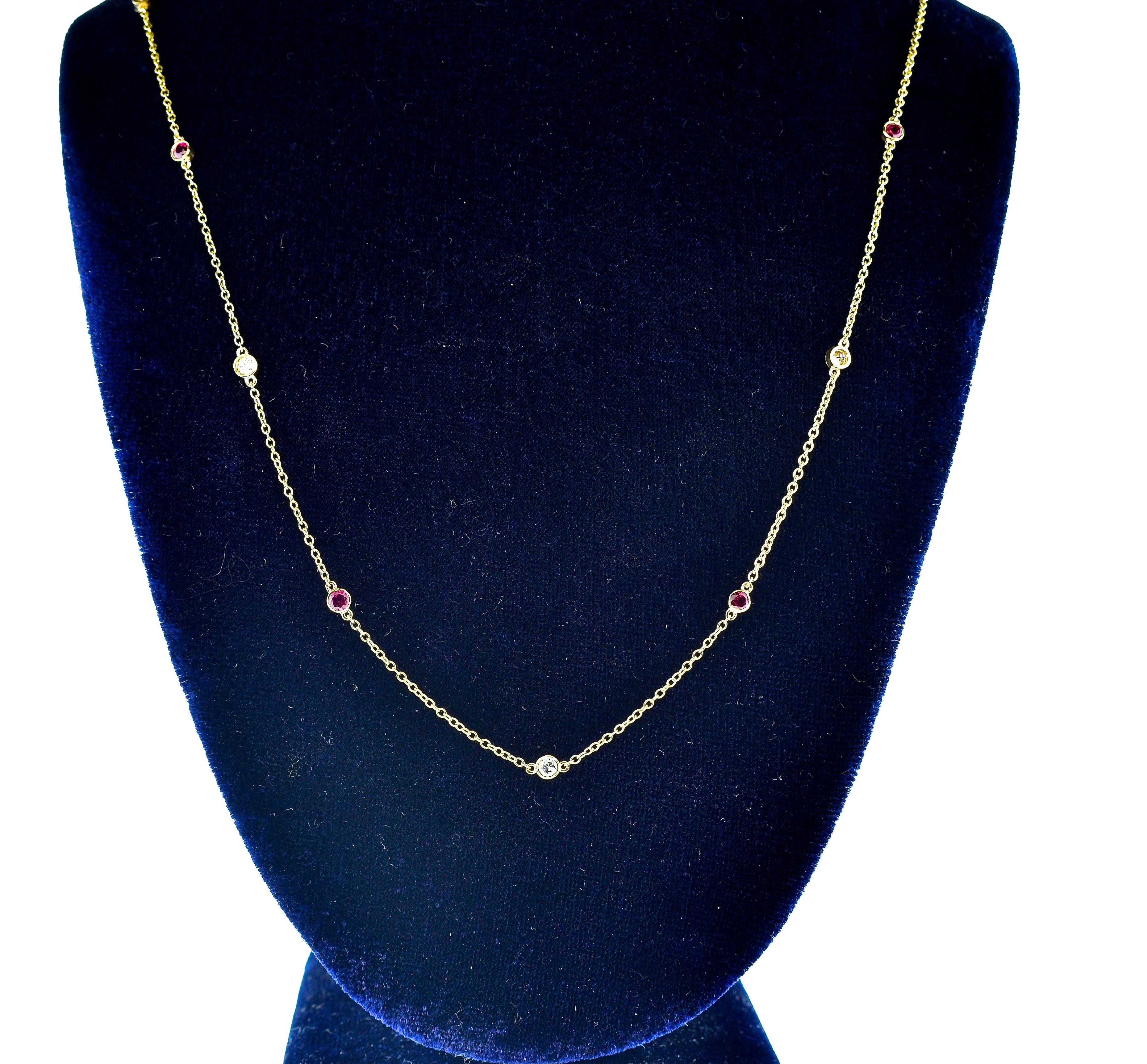 Contemporary Diamond and Ruby Gold Chain