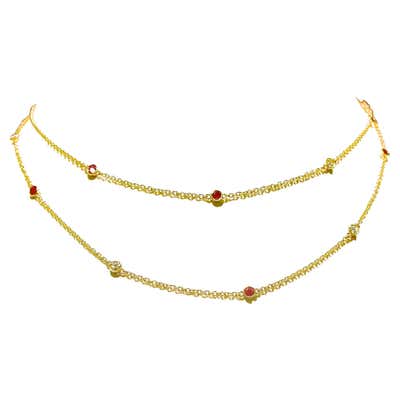 Diamond and Ruby Long Gold Chain For Sale at 1stDibs