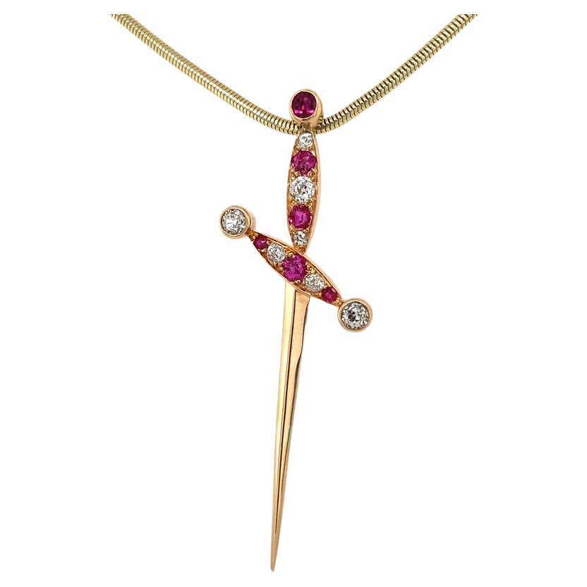 Diamond Ruby Dagger Gold For Sale at 1stDibs