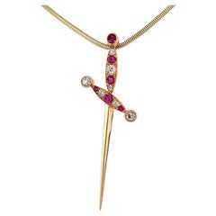 Antique Diamond Ruby Dagger Gold 