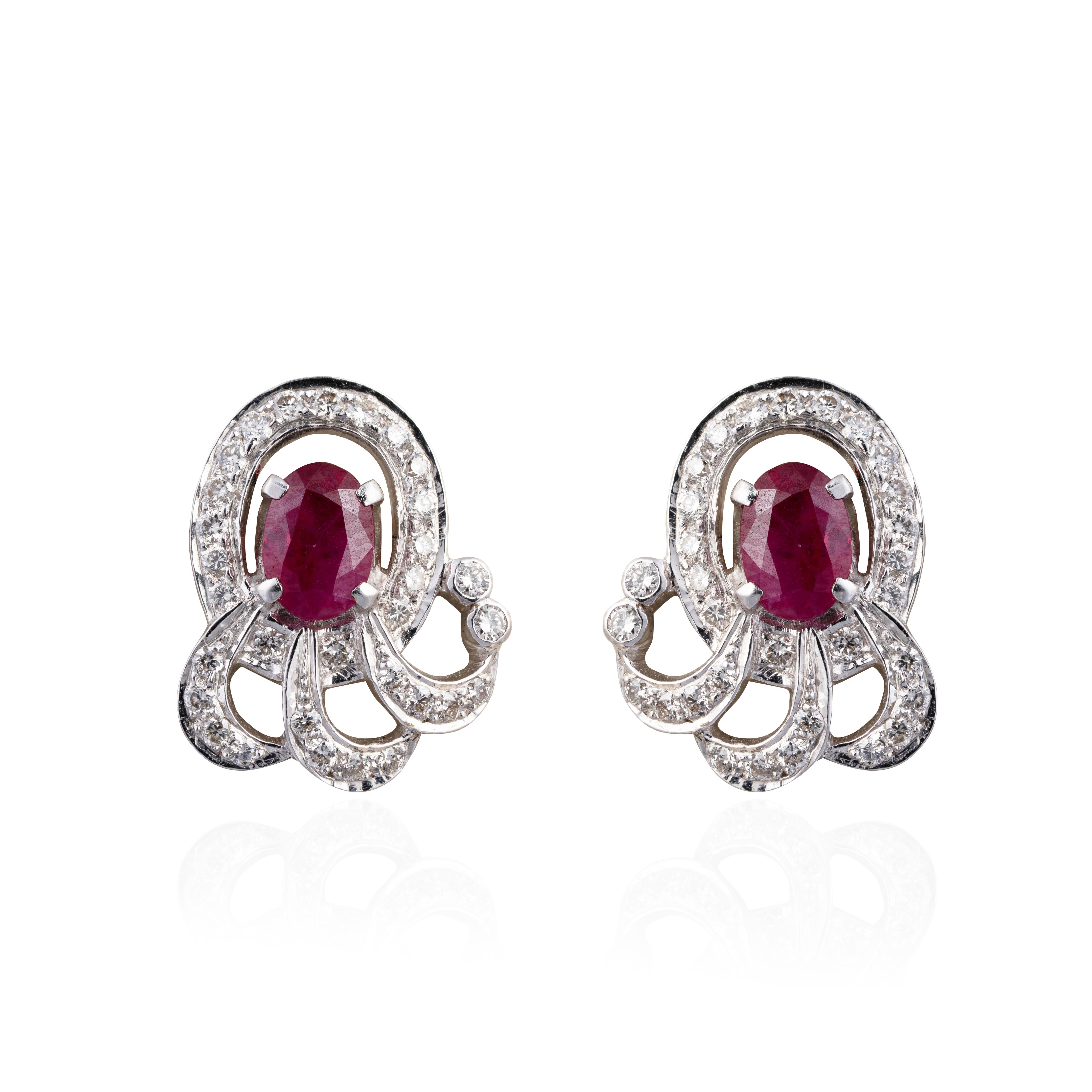 (Diamond 0.50cts) and (ruby 1.35 cts) (gold earring 18k nw 4.120gm)