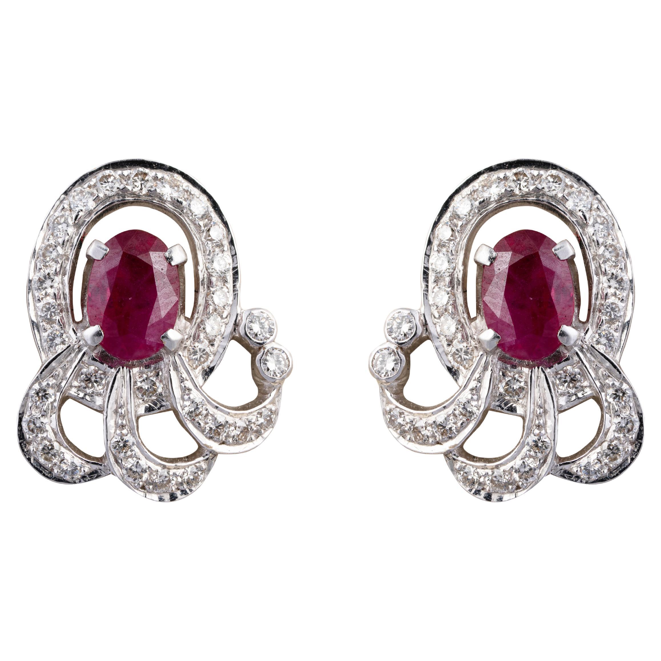 18k gold Diamond and Ruby Earring with 0.50 carats diamond and 1.35 carats ruby