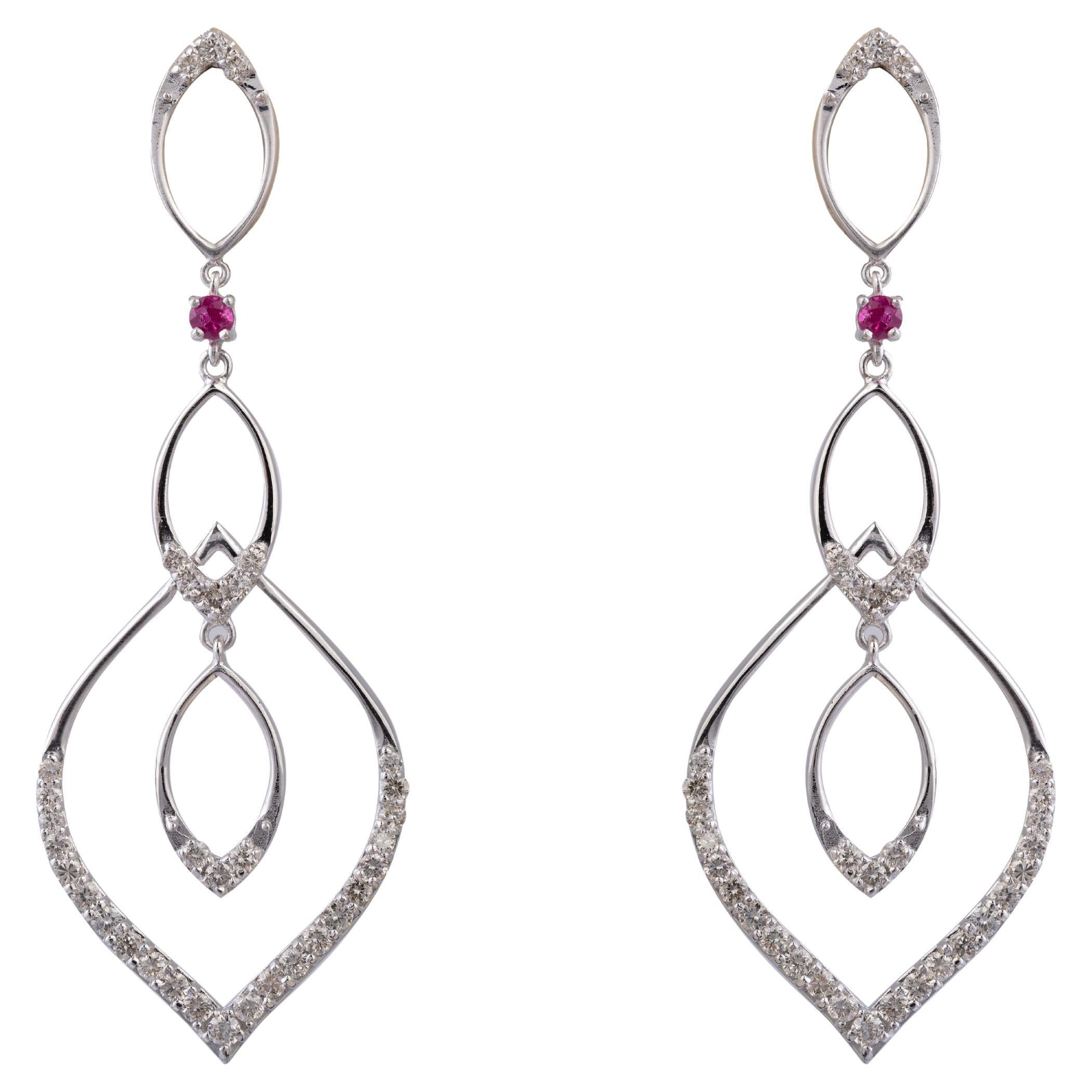 18k gold Diamond and Ruby Earring with 1.12 carats of diamonds For Sale