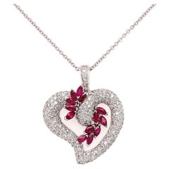 Diamond and Ruby Gold Heart Pendant Necklace