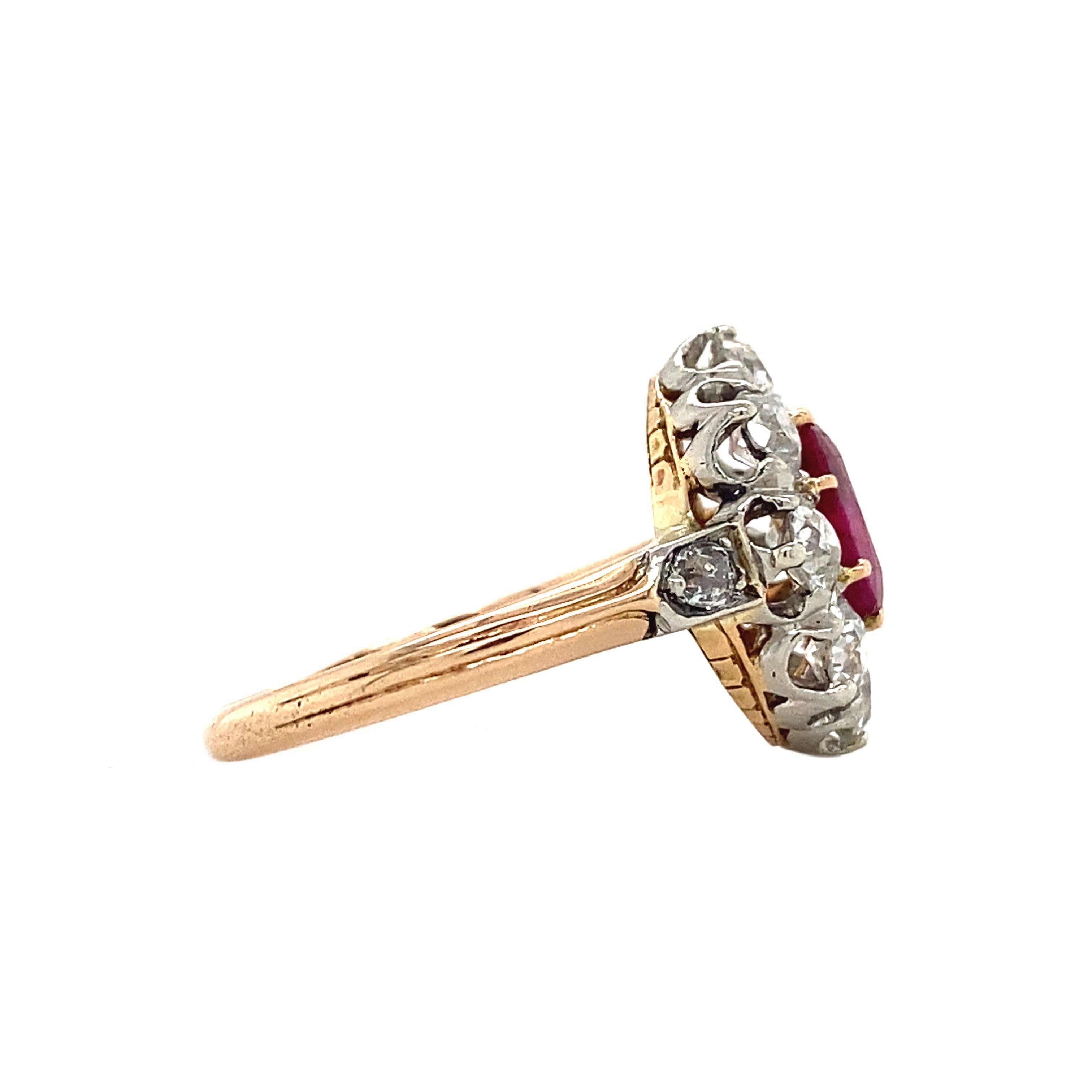 Art Deco Diamond and Ruby Gold Platina Entourage Ring  For Sale