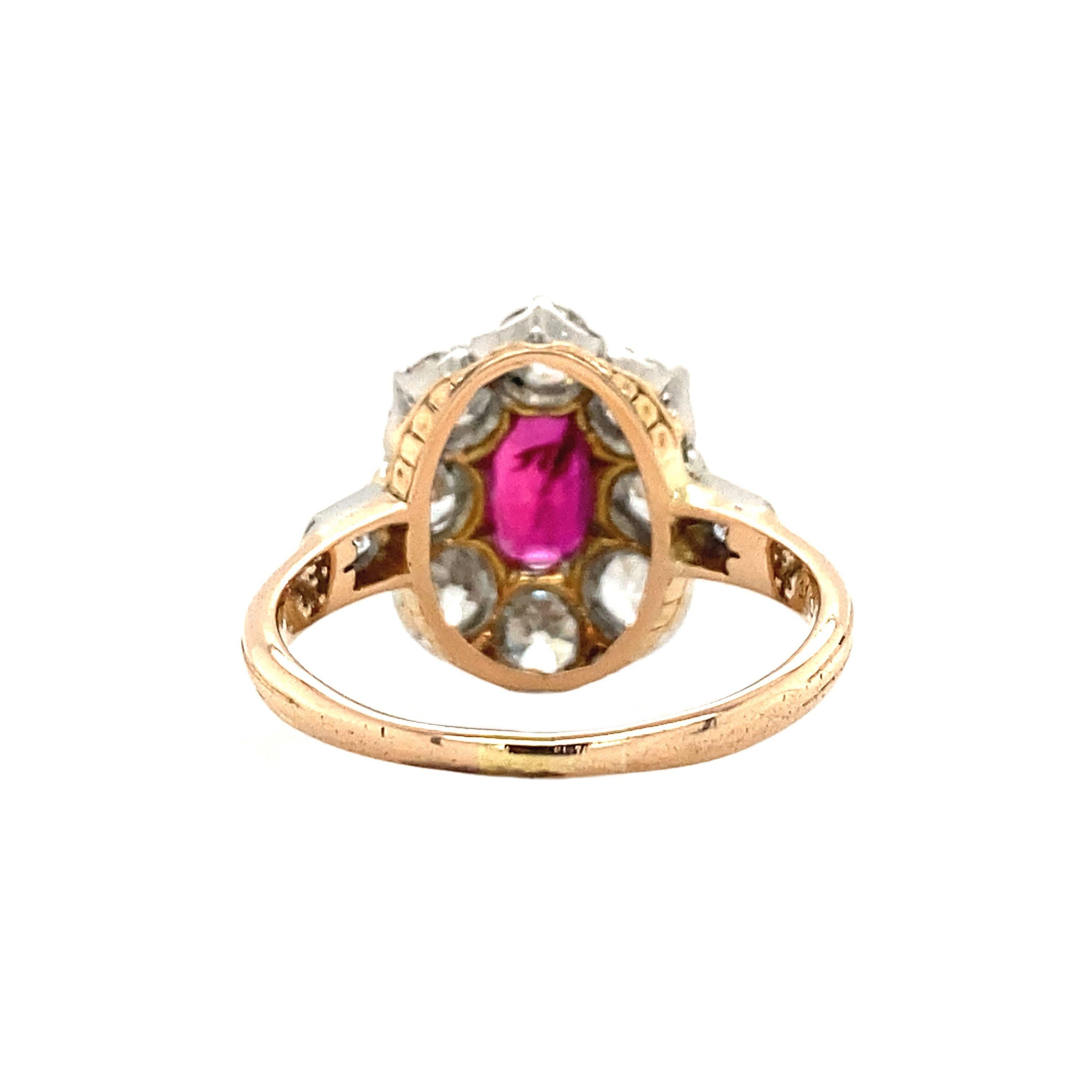 Old European Cut Diamond and Ruby Gold Platina Entourage Ring  For Sale