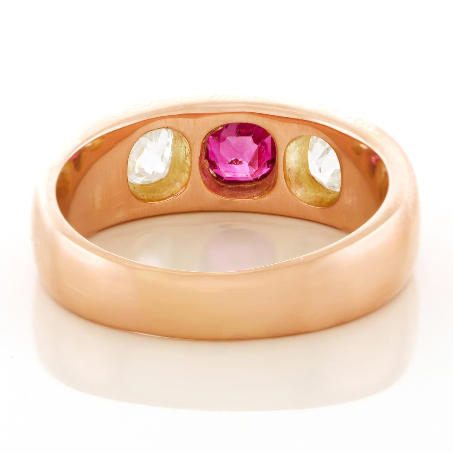 Diamond and Ruby Gypsy Set Art Deco Gold Ring 2