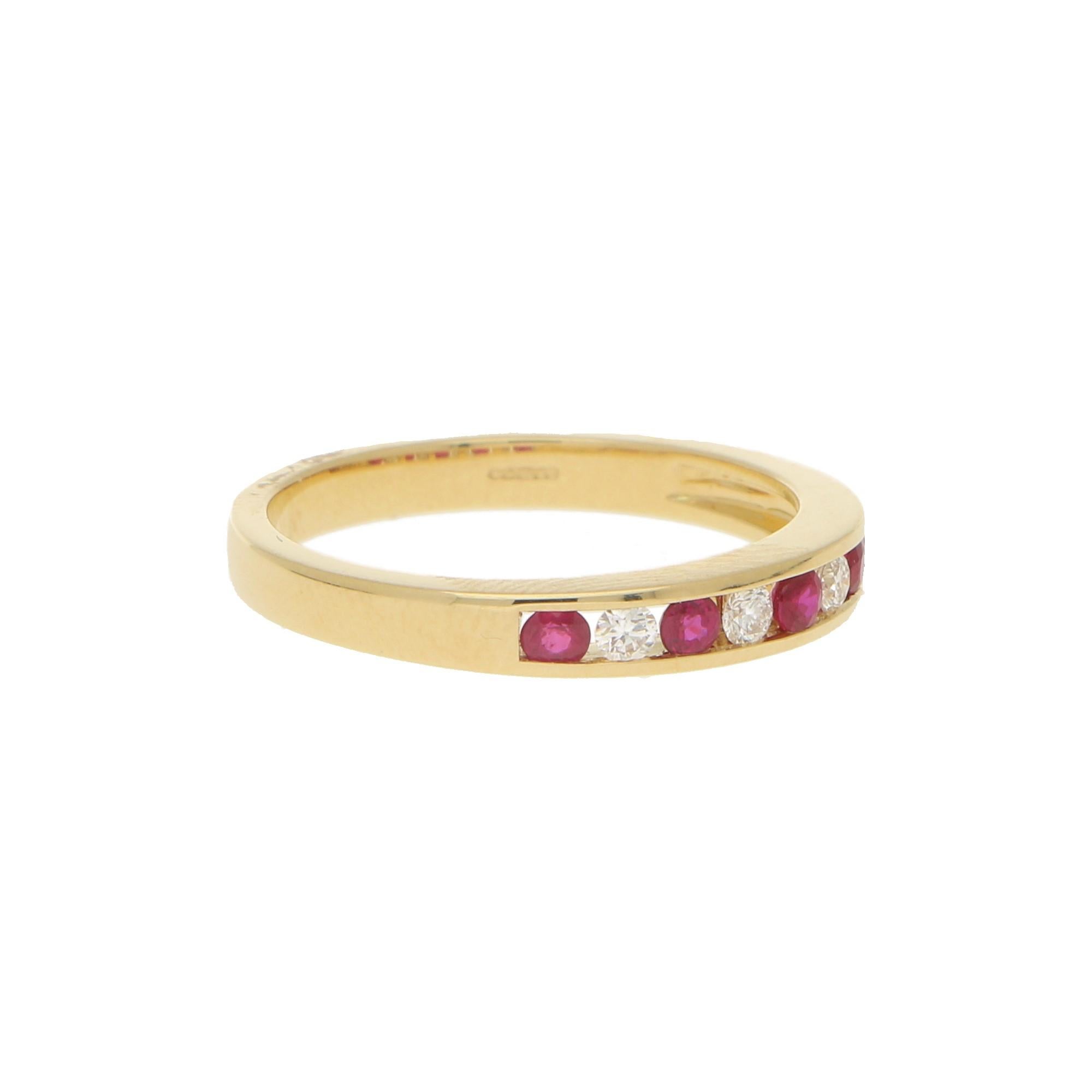 Modern Diamond and Ruby Half Eternity Ring in 18 Karat Yellow Gold