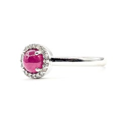 Diamond and Ruby Halo Ring in 10k White Gold