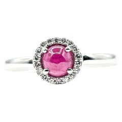 Diamond and Ruby Halo Ring in 10k White Gold