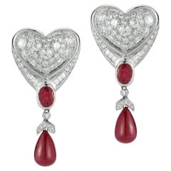 Diamant und Rubin Herz Ohrringe aus Gold