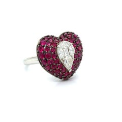 Bague à cœur en diamants et rubis
